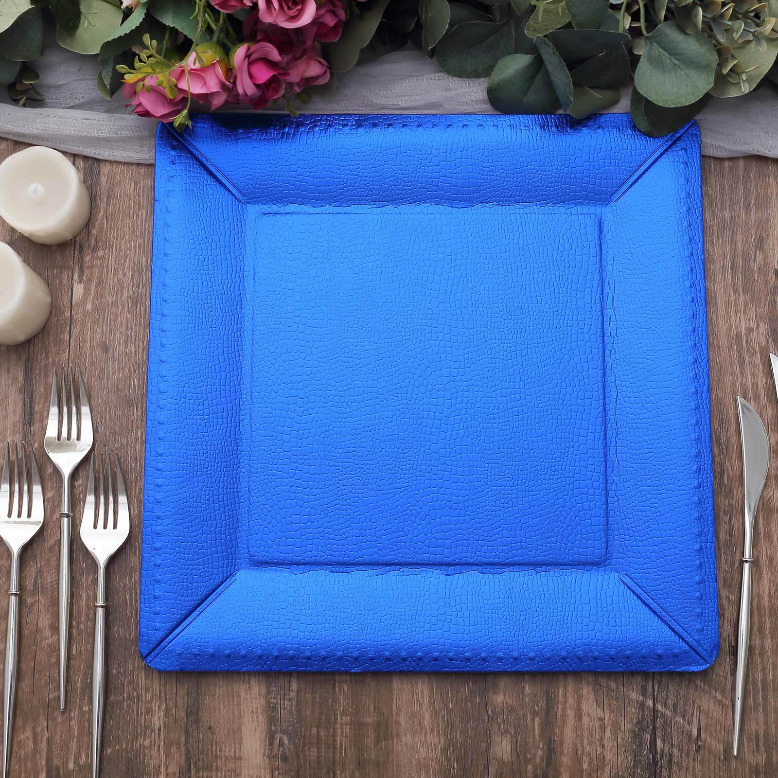 10-Pack Disposable Square Charger Plates 13" Royal Blue with Leather Like Texture - 1100GSM Sturdy Paper Chargers