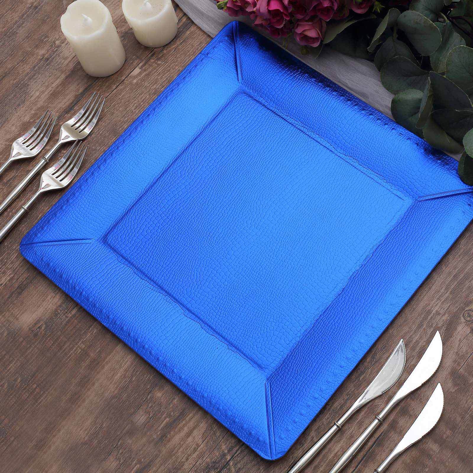 10-Pack Disposable Square Charger Plates 13" Royal Blue with Leather Like Texture - 1100GSM Sturdy Paper Chargers - Image 11