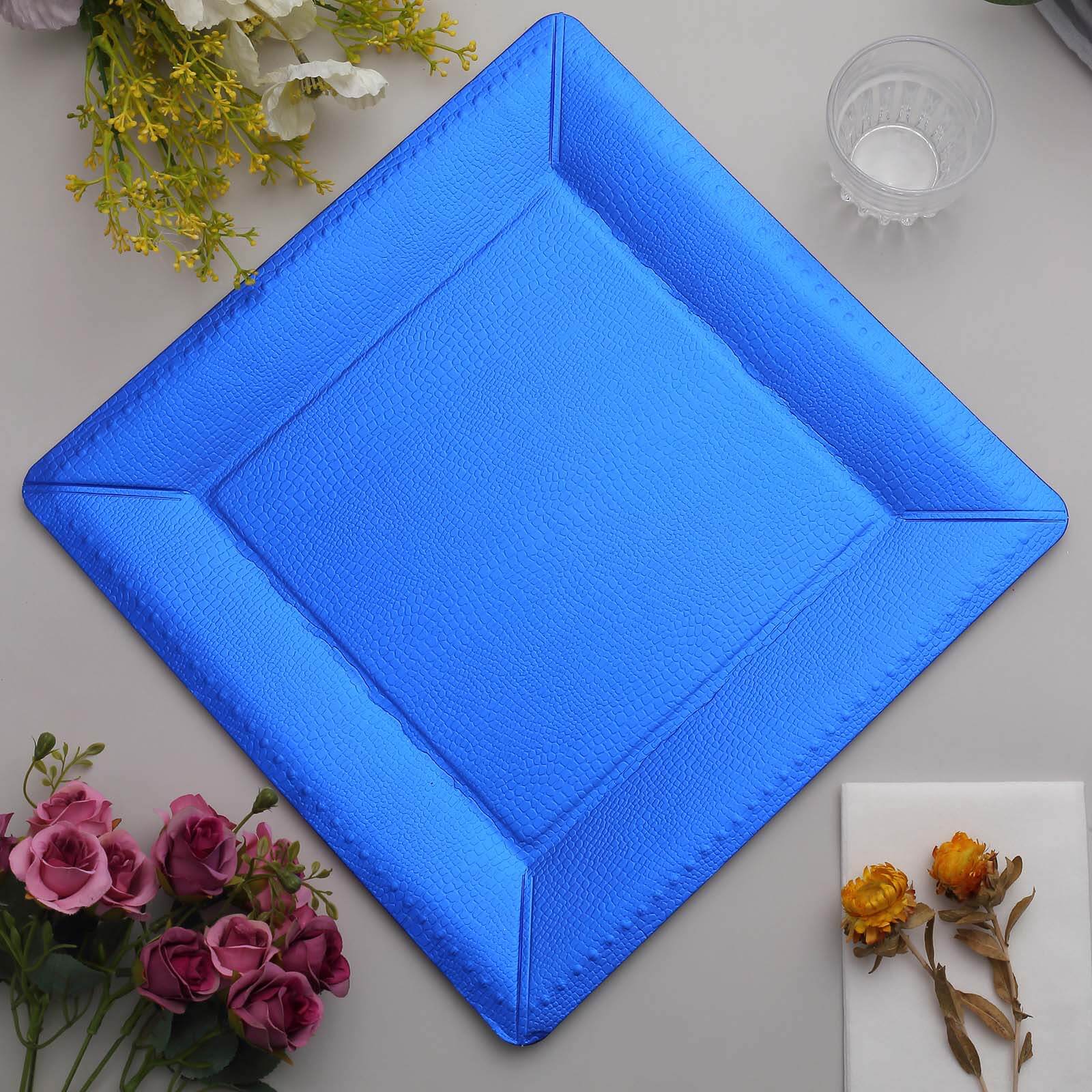10-Pack Disposable Square Charger Plates 13" Royal Blue with Leather Like Texture - 1100GSM Sturdy Paper Chargers - Image 12