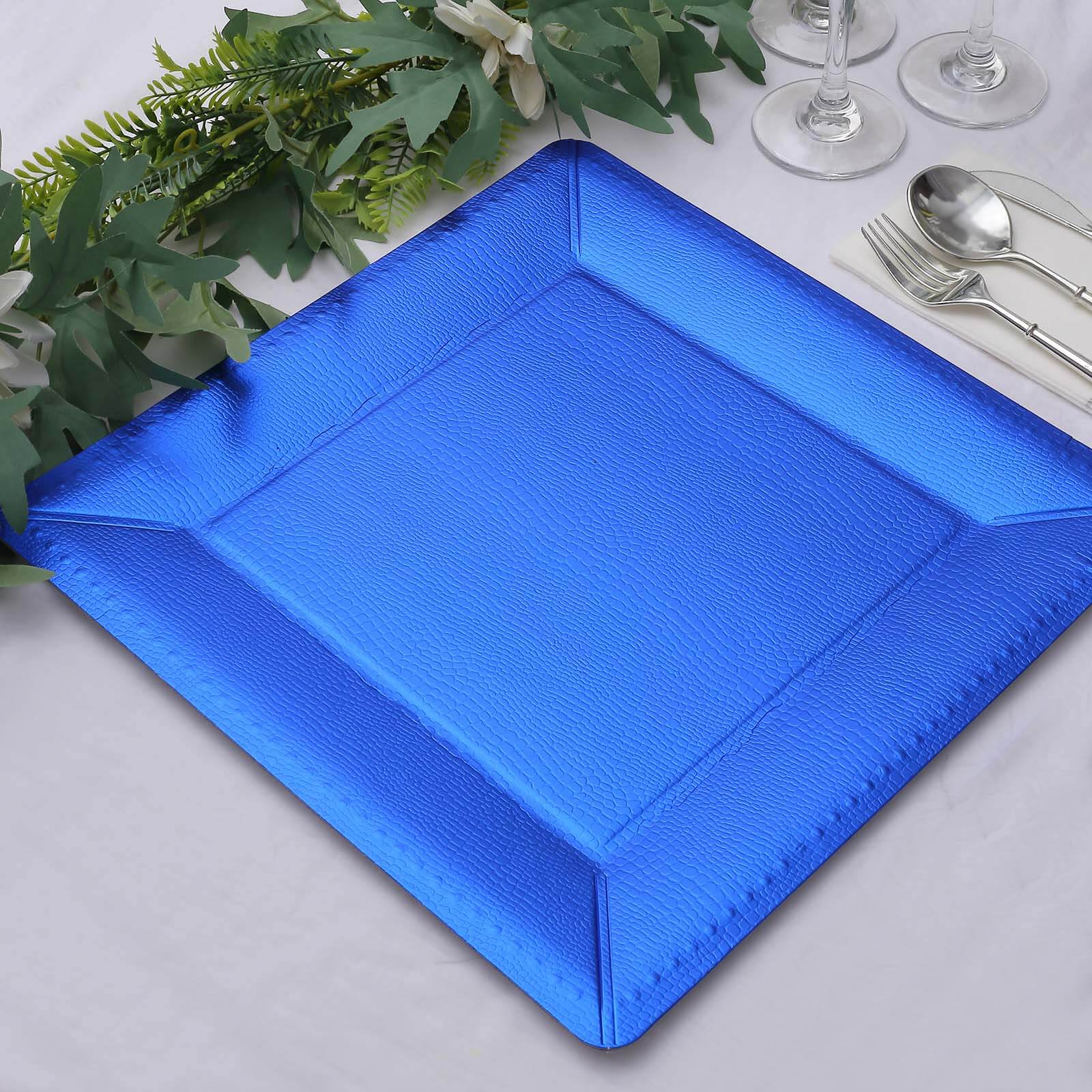 10-Pack Disposable Square Charger Plates 13" Royal Blue with Leather Like Texture - 1100GSM Sturdy Paper Chargers - Image 6