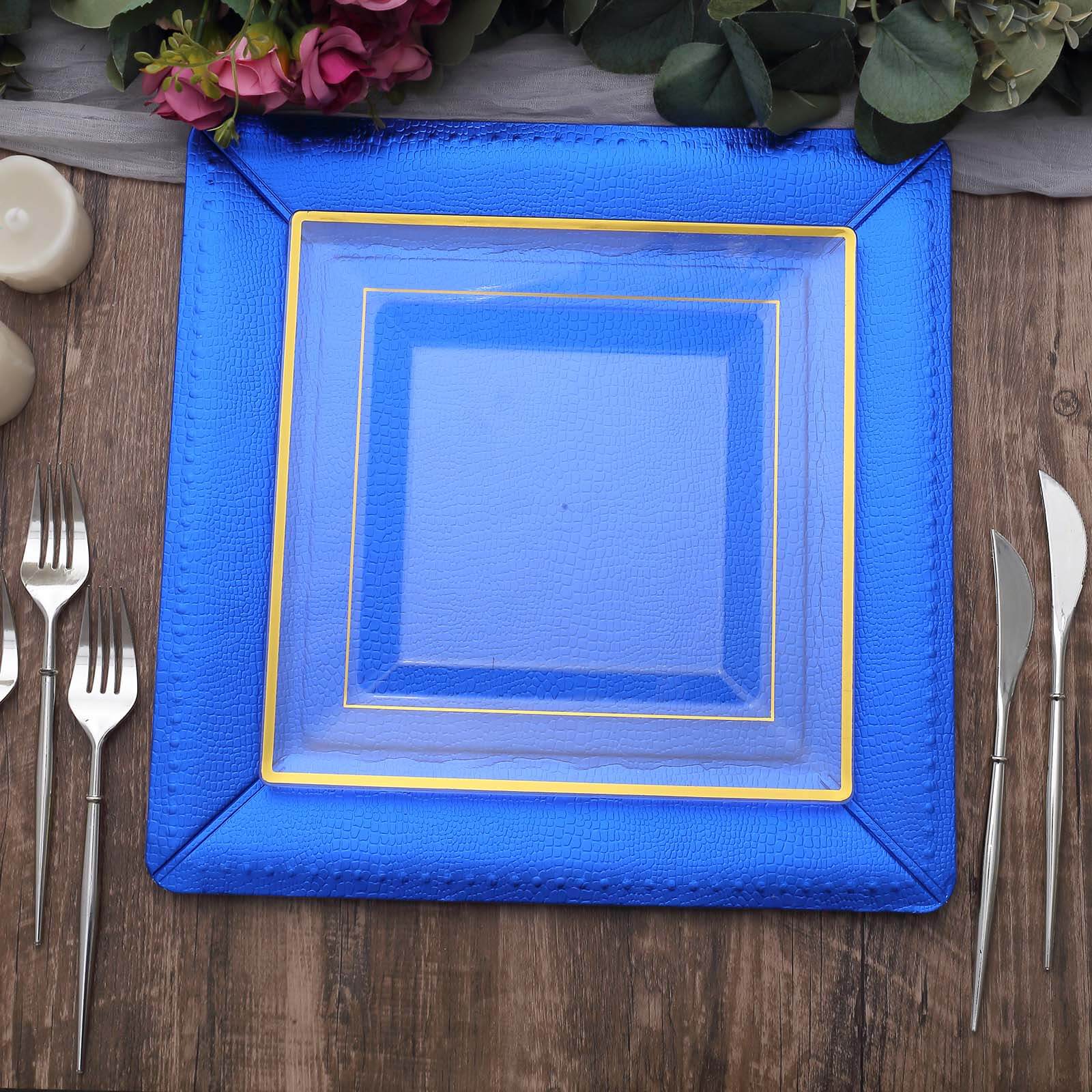 10-Pack Disposable Square Charger Plates 13" Royal Blue with Leather Like Texture - 1100GSM Sturdy Paper Chargers - Image 8