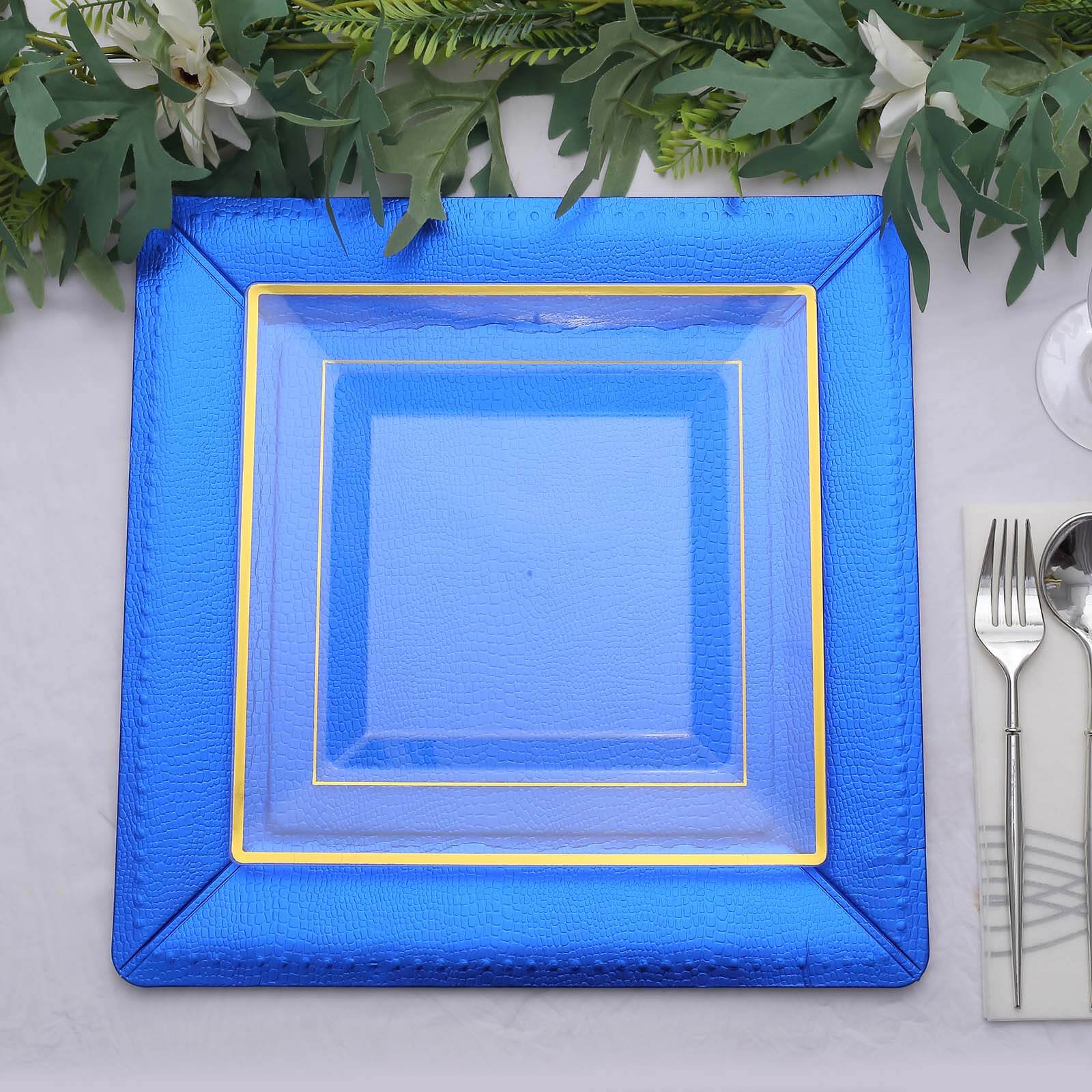 10-Pack Disposable Square Charger Plates 13" Royal Blue with Leather Like Texture - 1100GSM Sturdy Paper Chargers - Image 9