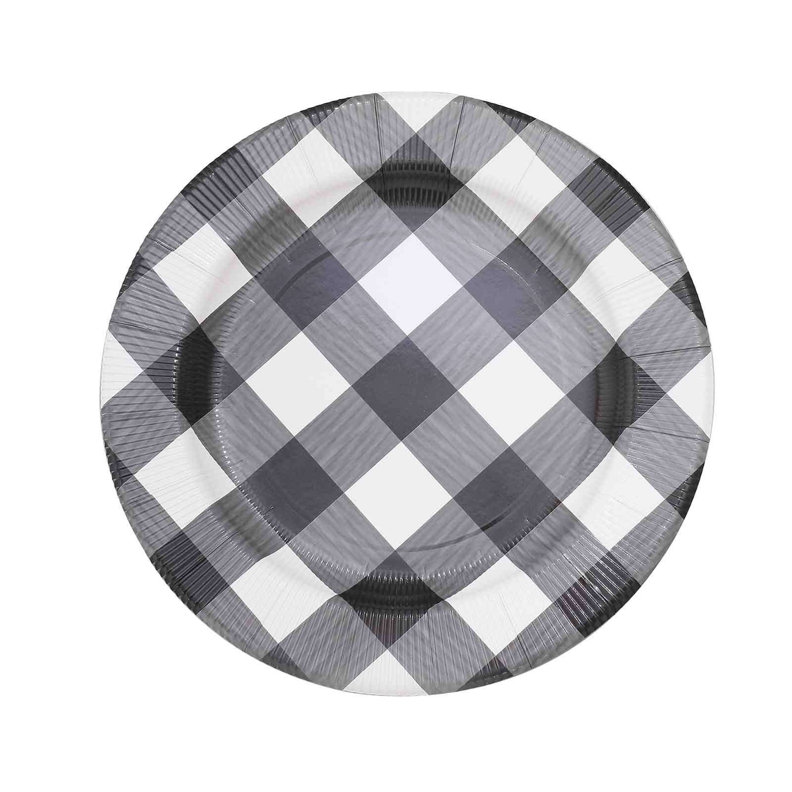 10-Pack Buffalo Plaid Paper Charger Plates – Black/White 13" Round Disposable Table Chargers, 350 GSM Cardstock - Image 6