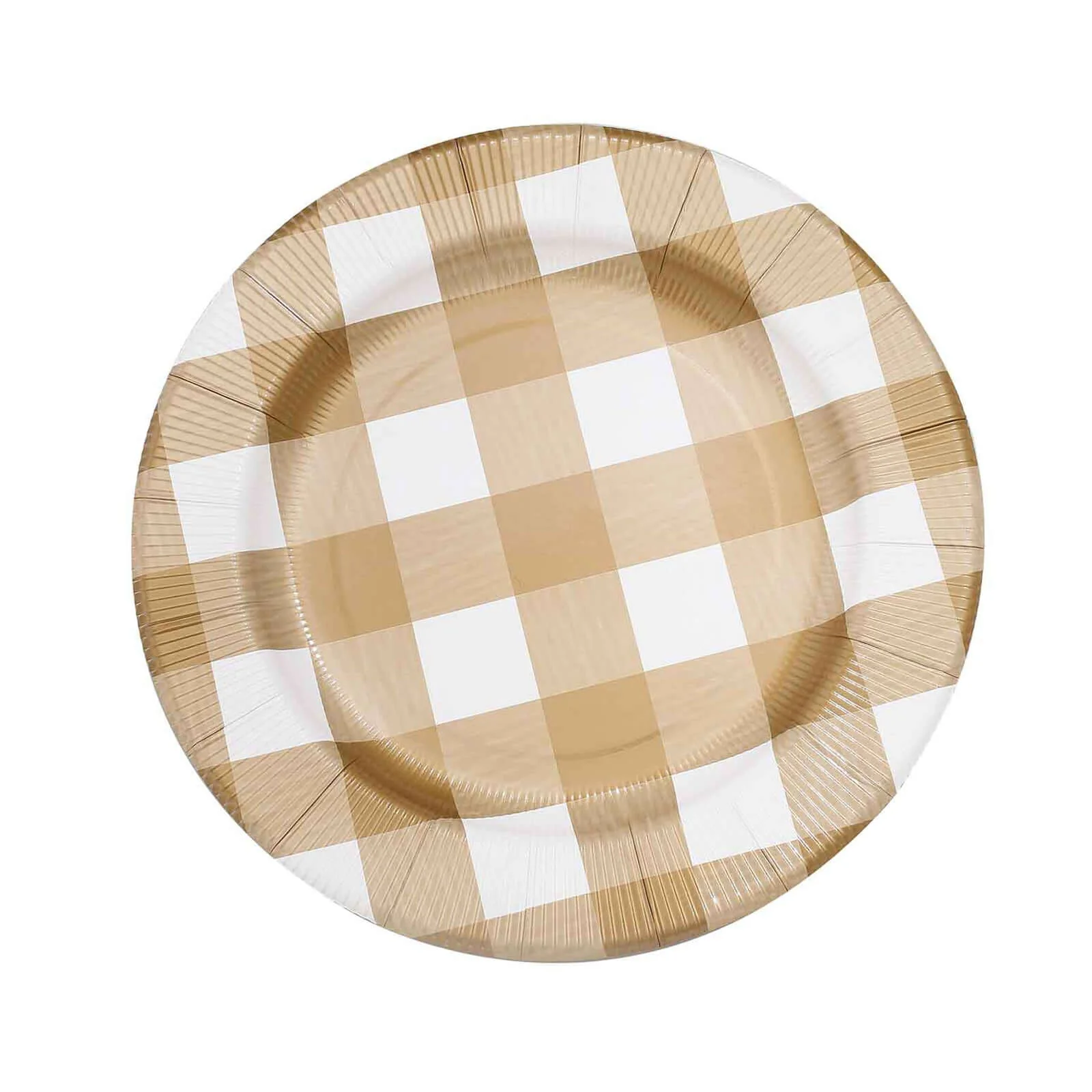 10-Pack Buffalo Plaid Paper Charger Plates – Gold/White 13" Round Disposable Table Chargers, 350 GSM Cardstock - Image 7