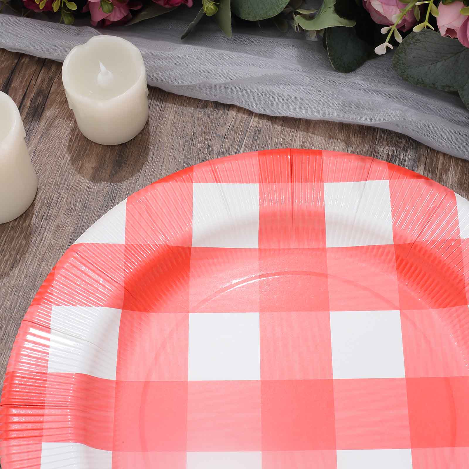 10-Pack Buffalo Plaid Paper Charger Plates – Red/White 13" Round Disposable Table Chargers, 350 GSM Cardstock - Image 11