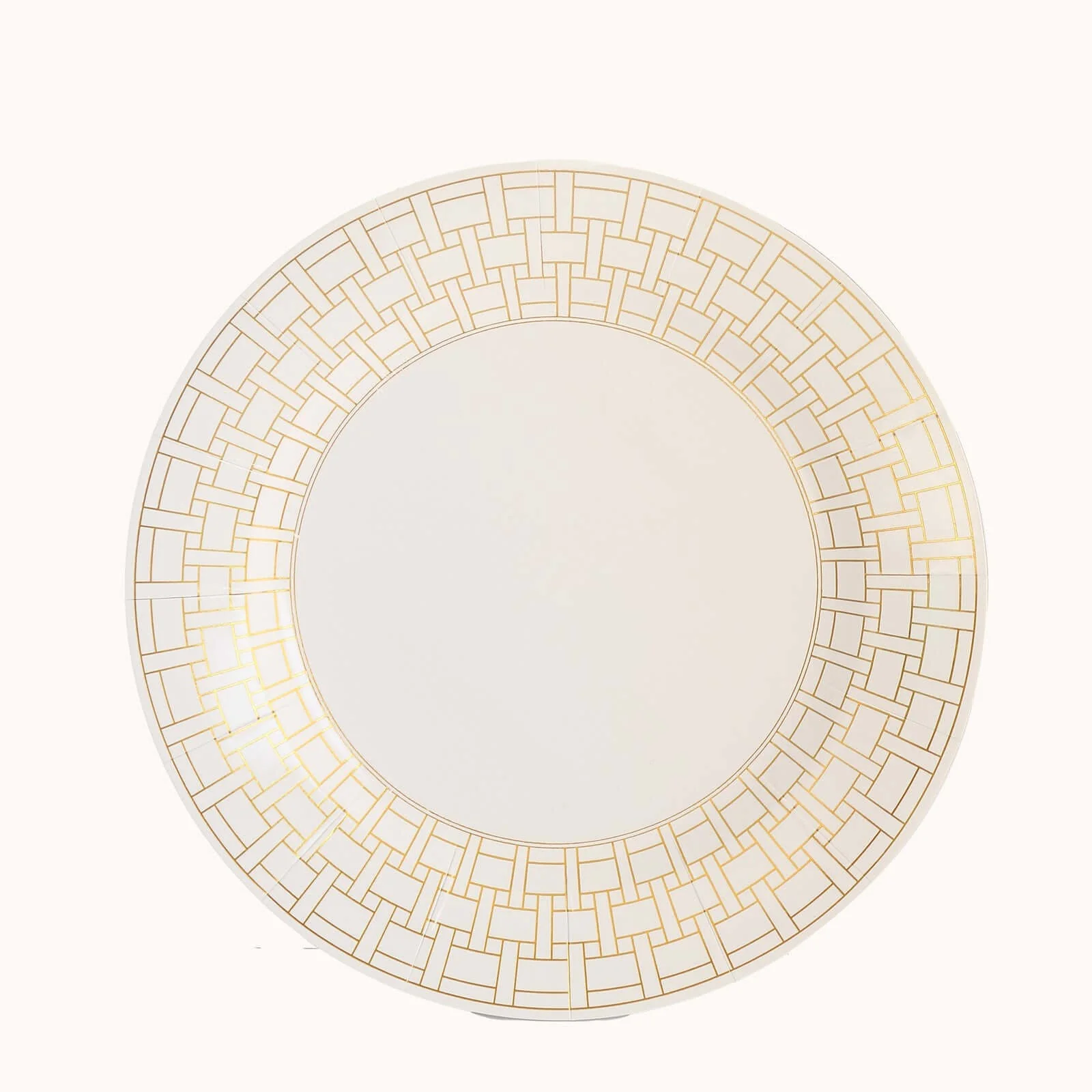 10 Pack Cardstock Paper Charger Plates 13" White with Gold Basketweave Pattern Rim - 650GSM Cardboard Placemats for Parties, Events & Home Entertaining - Image 12