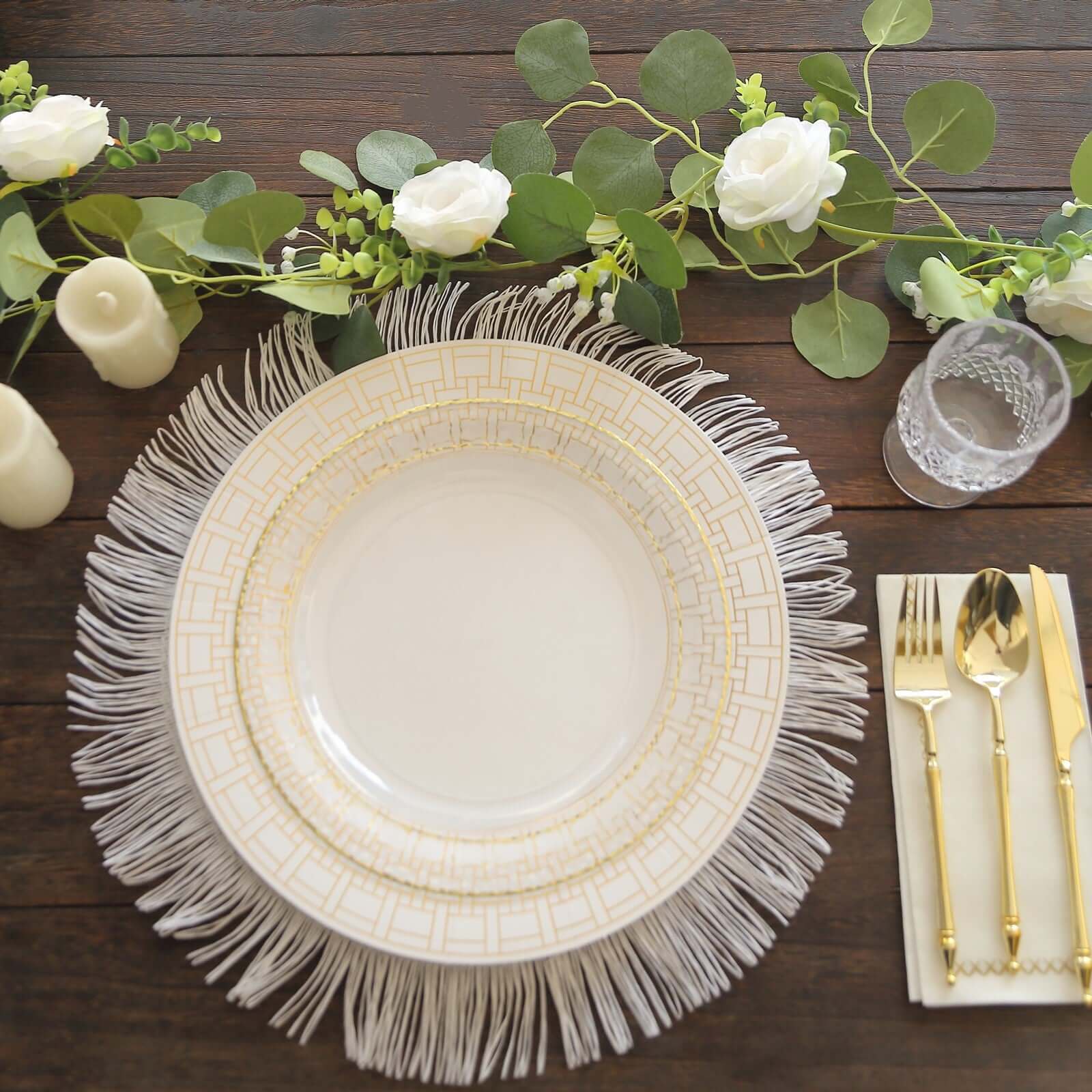 10 Pack Cardstock Paper Charger Plates 13" White with Gold Basketweave Pattern Rim - 650GSM Cardboard Placemats for Parties, Events & Home Entertaining - Image 2