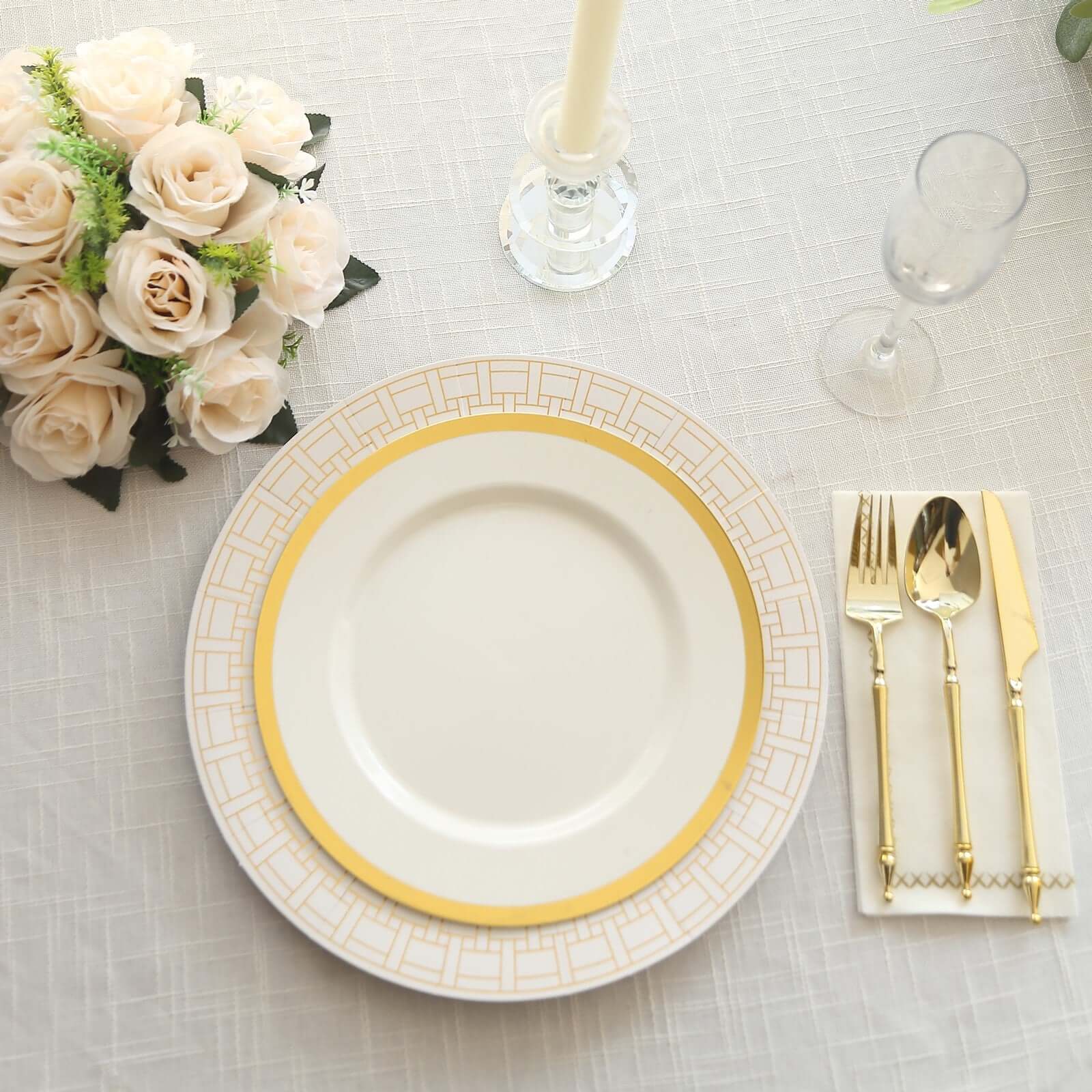 10 Pack Cardstock Paper Charger Plates 13" White with Gold Basketweave Pattern Rim - 650GSM Cardboard Placemats for Parties, Events & Home Entertaining - Image 8