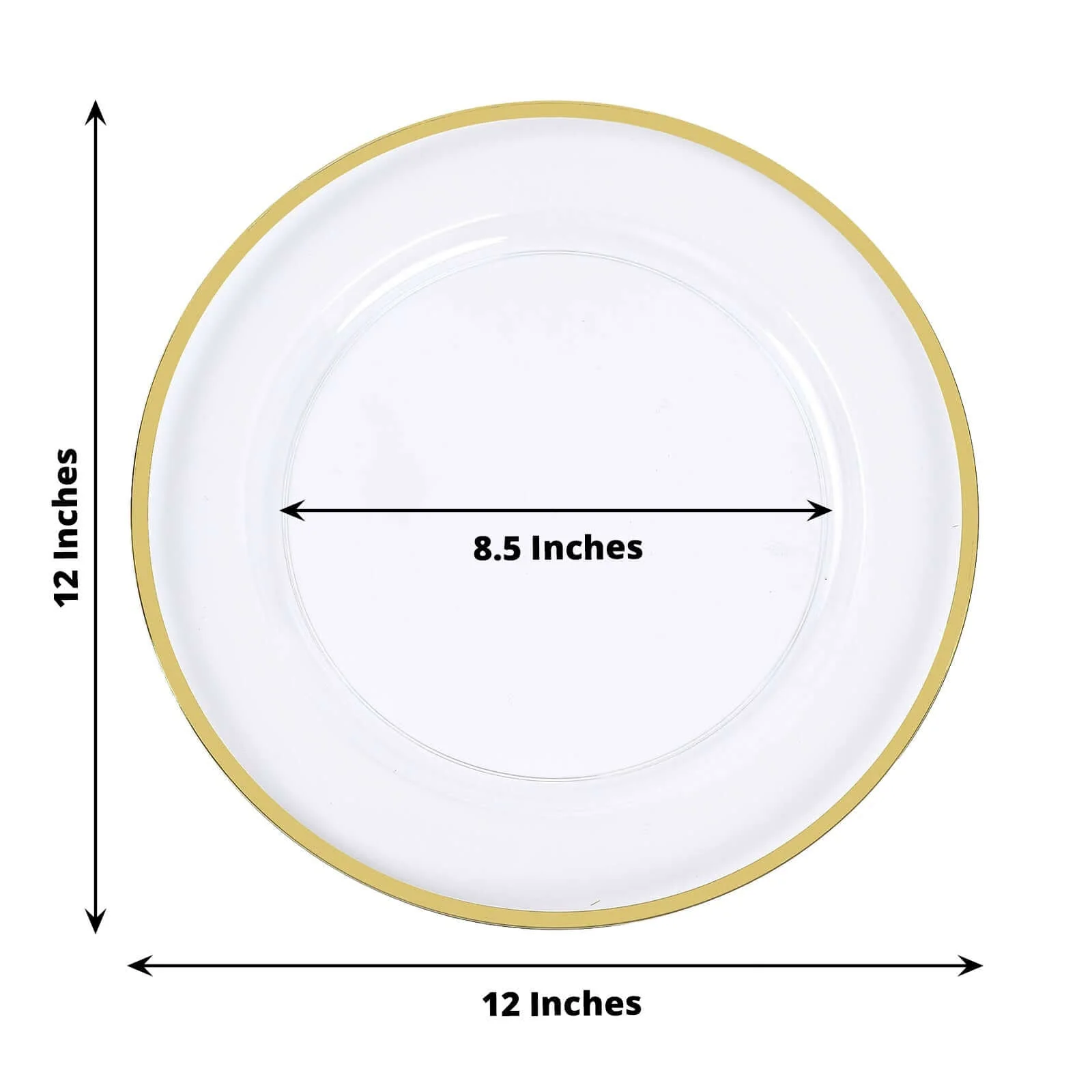 10-Pack Economy Plastic Charger Plates 12" Round Clear with Wide Gold Rim - Dinner Party Serving Plates - Image 2