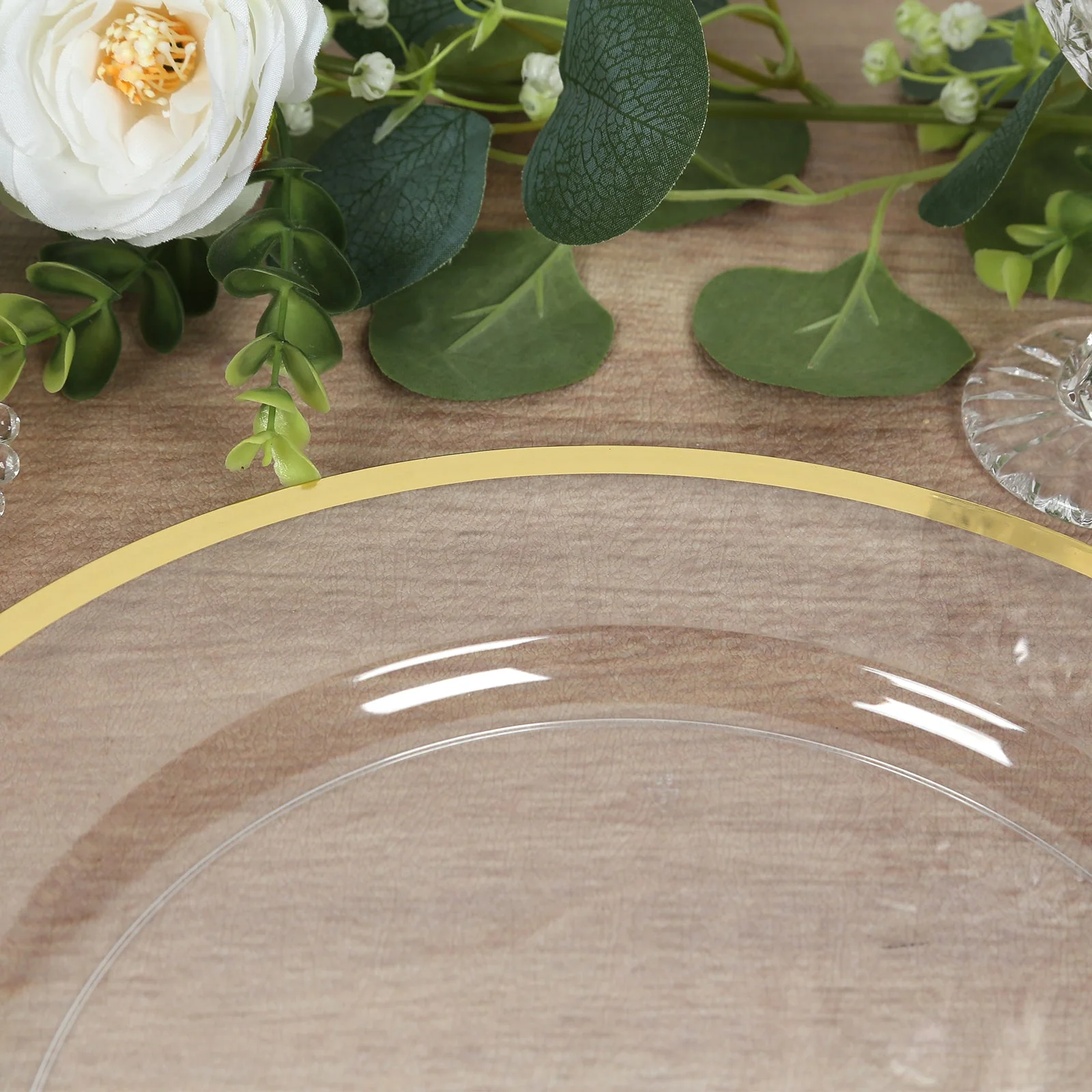 10-Pack Economy Plastic Charger Plates 12" Round Clear with Wide Gold Rim - Dinner Party Serving Plates - Image 7