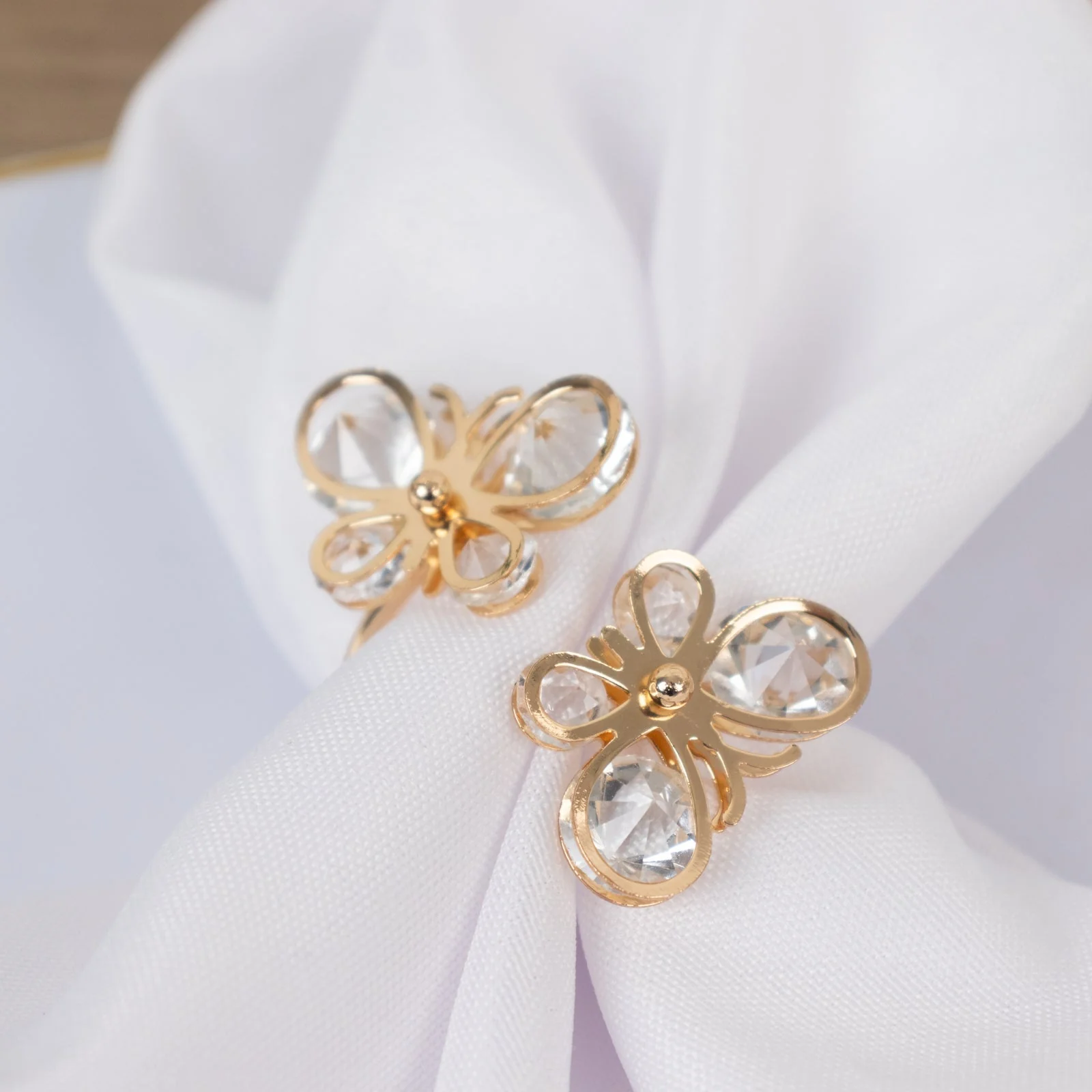 10-Pack Gold Metal Butterfly Napkin Rings with Crystal Diamond Accents – Napkin Holder for Weddings & Events - Image 5