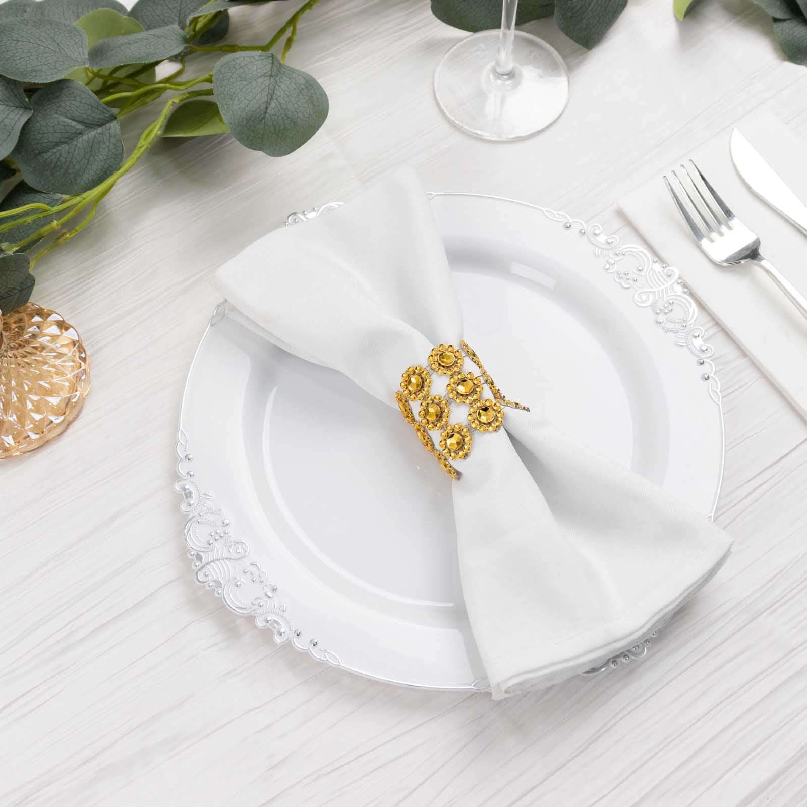 10 Pack Gold Sunflower Diamond Rhinestones Napkin Rings With Velcro, Elegant Wedding Napkin Holders - Image 8