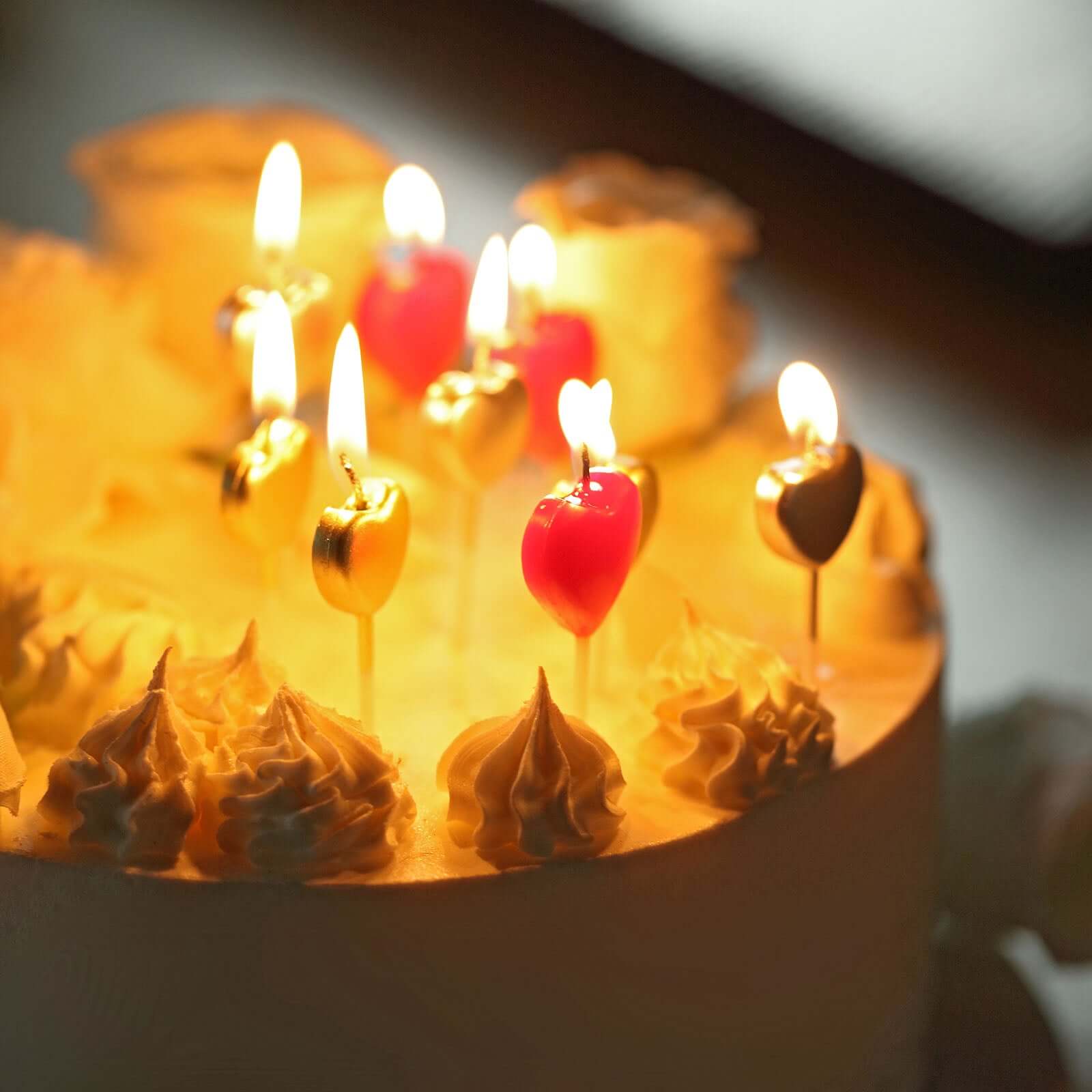 10-Pack Heart Shaped Cupcake Candles Red, Silver, and Gold - Love and Valentine Dessert Toppers - Image 2