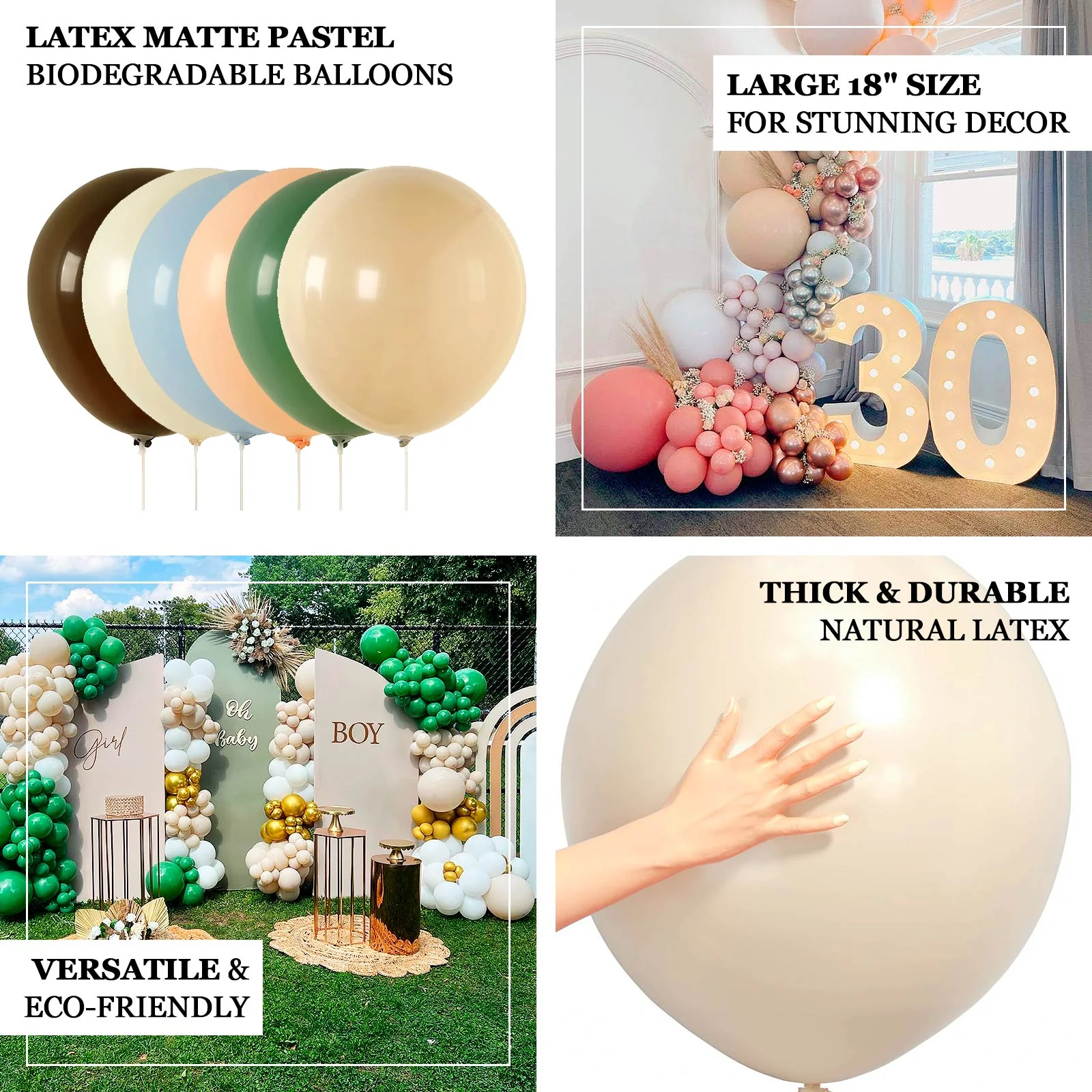 10 Pack Matte Pastel Cream Biodegradable Balloons, Round Eco-friendly Thick Latex Party Balloons - 18" - Image 4