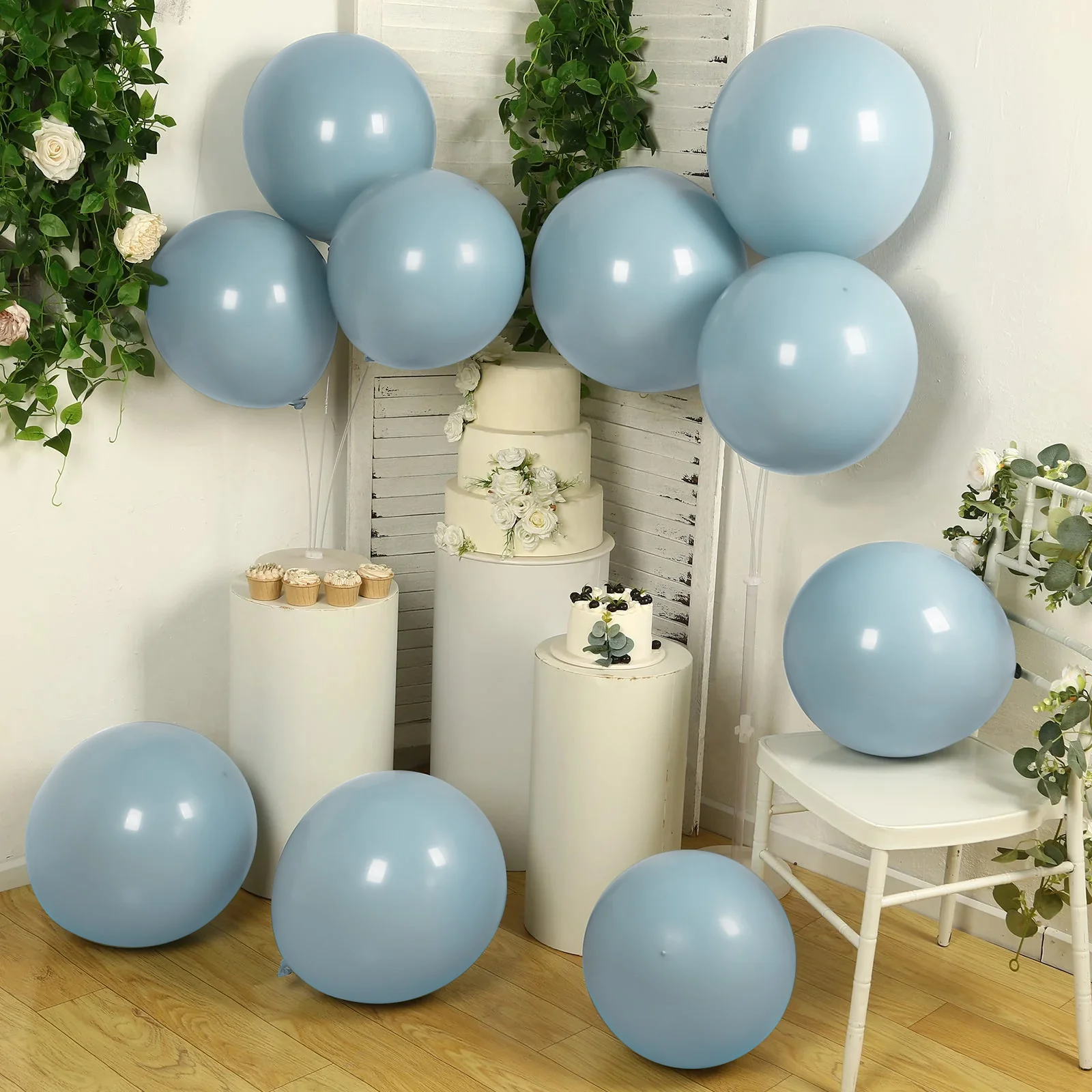 10 Pack Matte Pastel Dusty Blue Biodegradable Balloons, Round Eco-friendly Thick Latex Party Balloons - 18" - Image 10