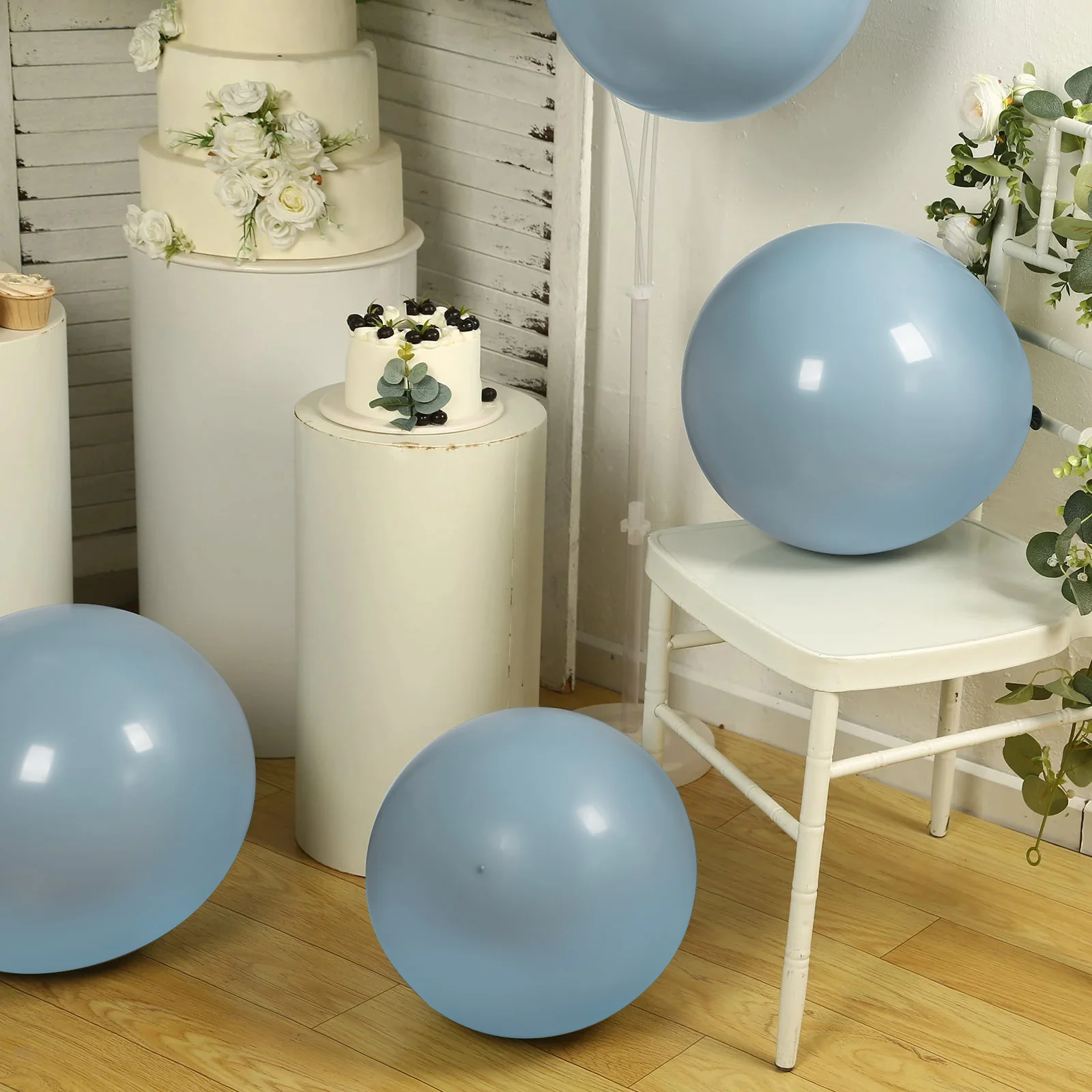 10 Pack Matte Pastel Dusty Blue Biodegradable Balloons, Round Eco-friendly Thick Latex Party Balloons - 18" - Image 2