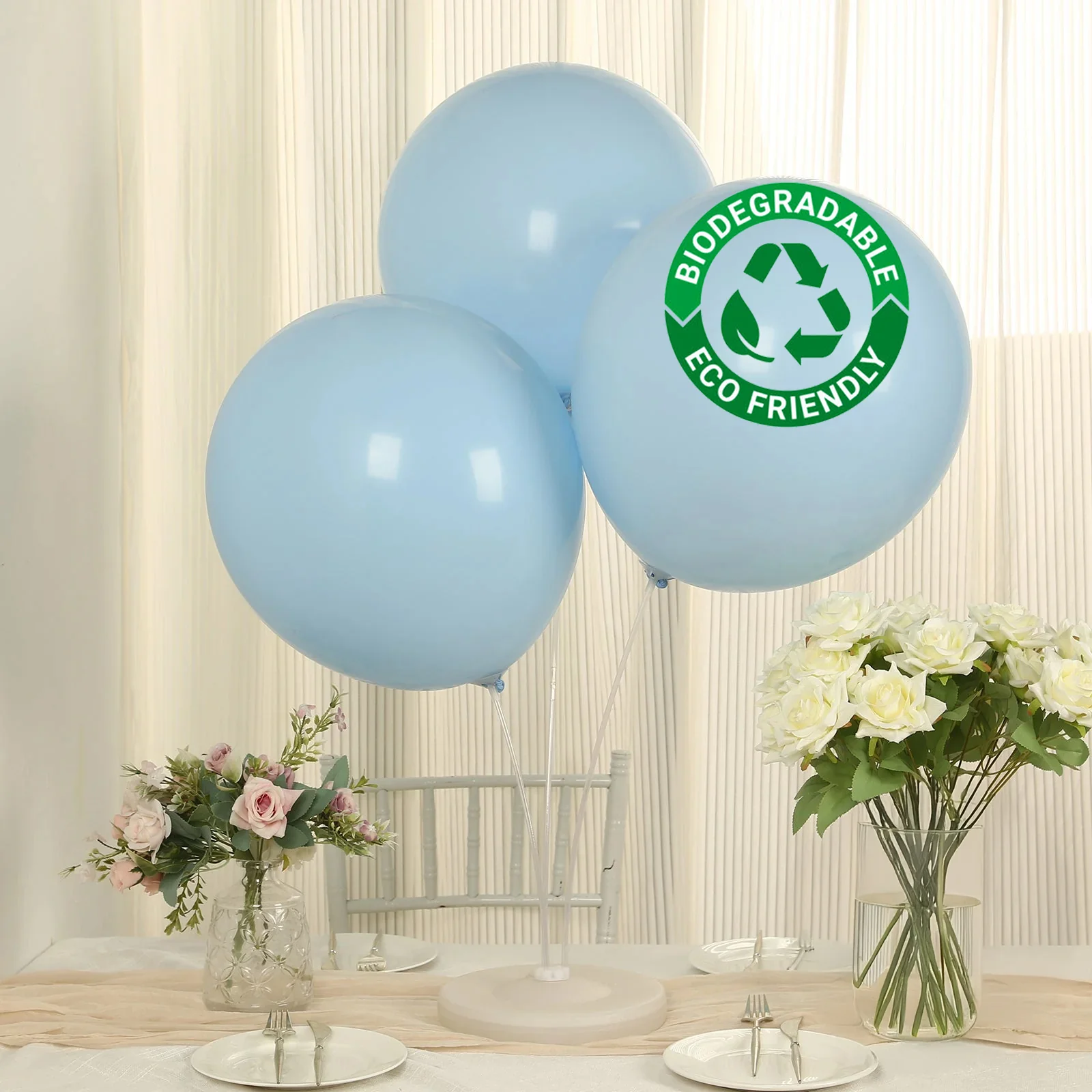 10 Pack Matte Pastel Ice Blue Biodegradable Balloons, Round Eco-friendly Thick Latex Party Balloons - 18"