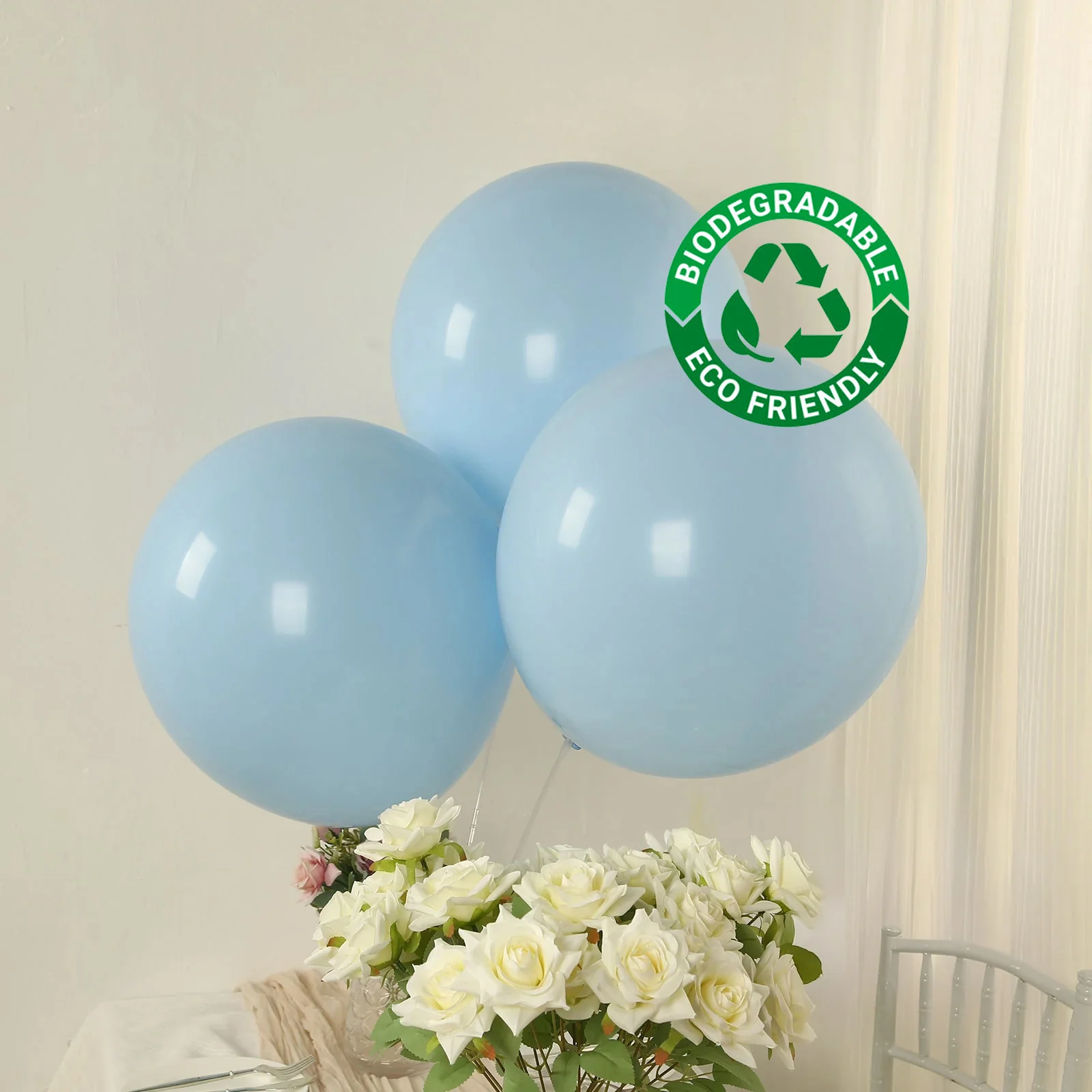 10 Pack Matte Pastel Ice Blue Biodegradable Balloons, Round Eco-friendly Thick Latex Party Balloons - 18" - Image 9