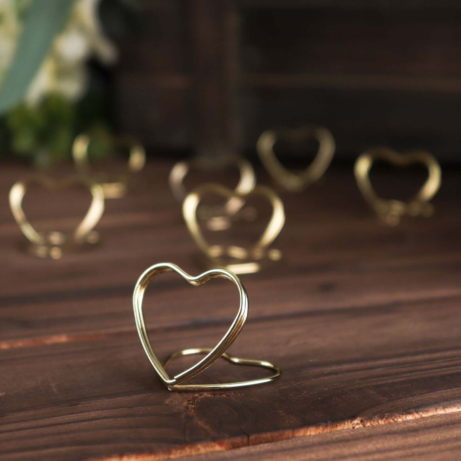 10-Pack Metal Card Holder Stands 1" Double Heart Design Gold - Table Number Stands and Wedding Place Card Menu Clips - Image 2