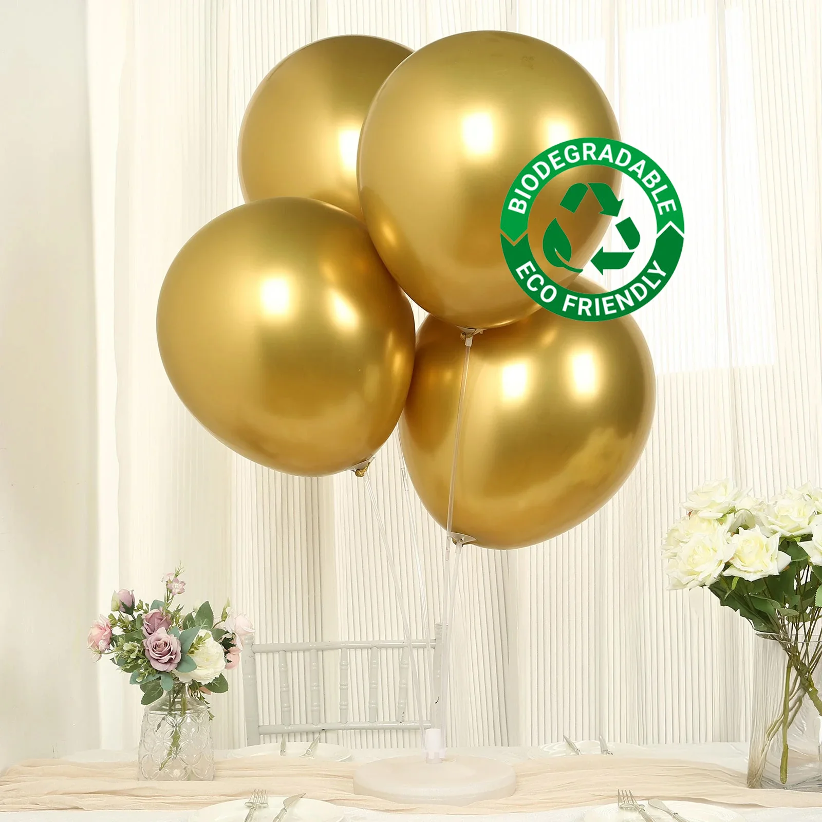 10 Pack Metallic Gold Biodegradable Balloons, Thick Chrome Latex Party Balloons - 18" - Image 8