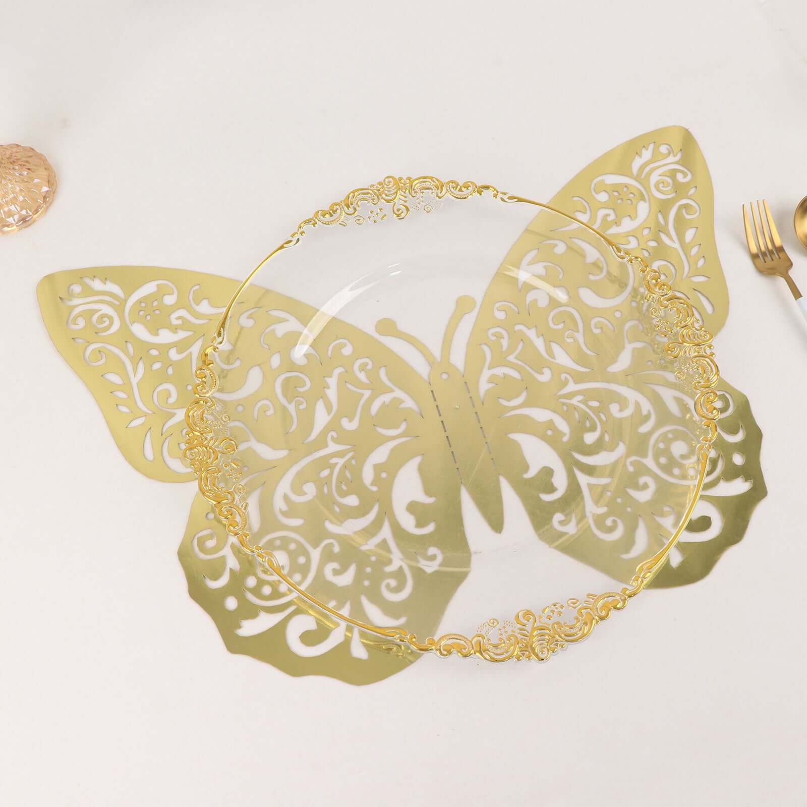 10 Pack Metallic Gold Foil Jumbo 3D Butterfly Wall Stickers, Disposable Paper Charger Placemats - 14"x20" - Image 7