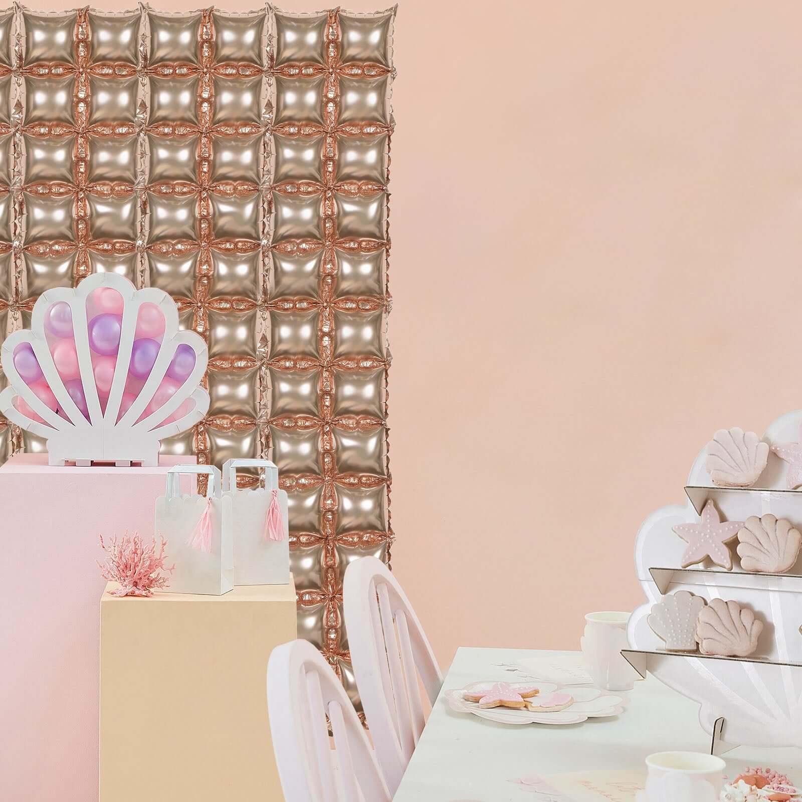 10 Pack Metallic Rose Gold Double Row Mylar Foil Balloon Backdrop, Square Diamond Design Balloon Wall 43"x11" - Image 2