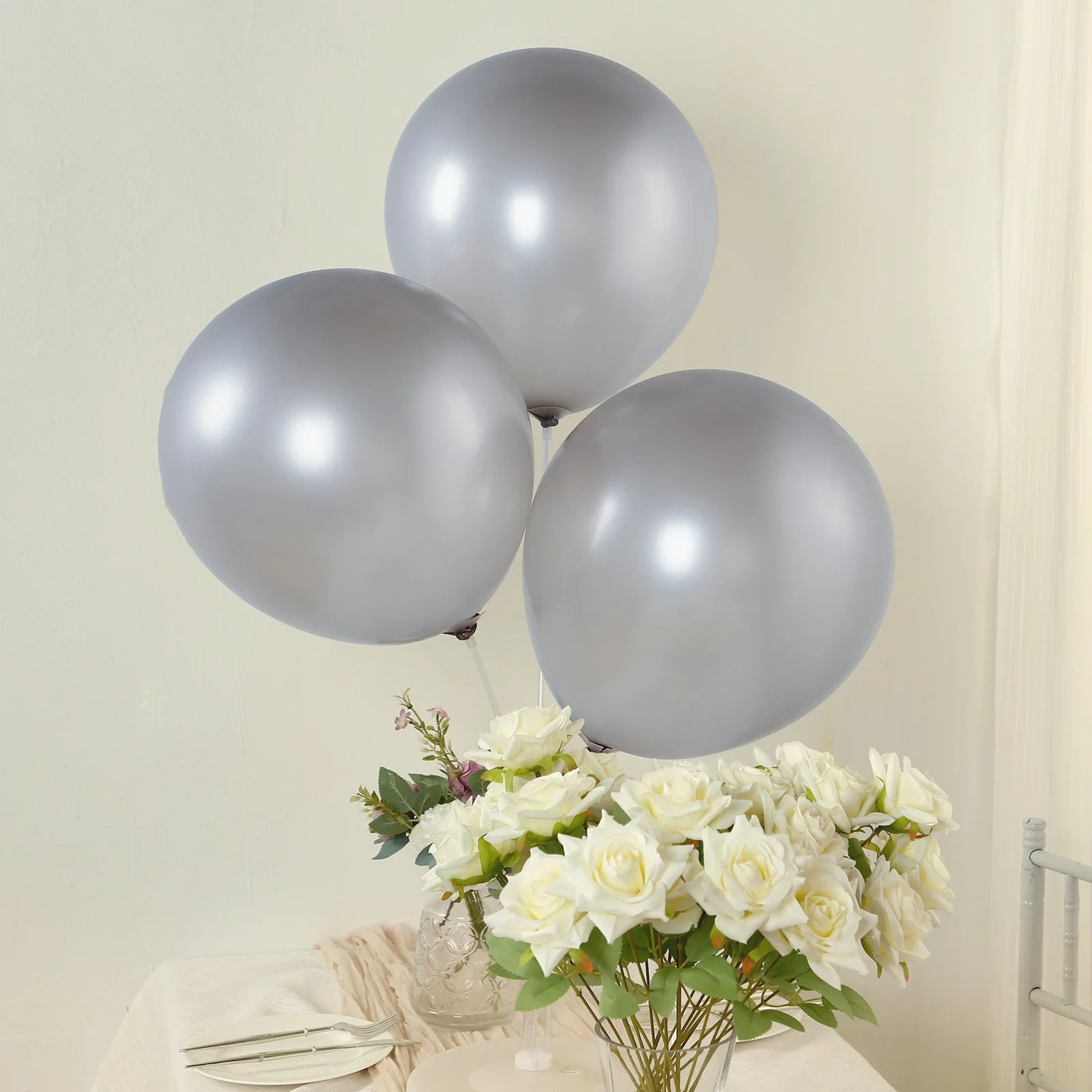 10 Pack Metallic Silver Biodegradable Balloons, Thick Chrome Latex Party Balloons - 18" - Image 4