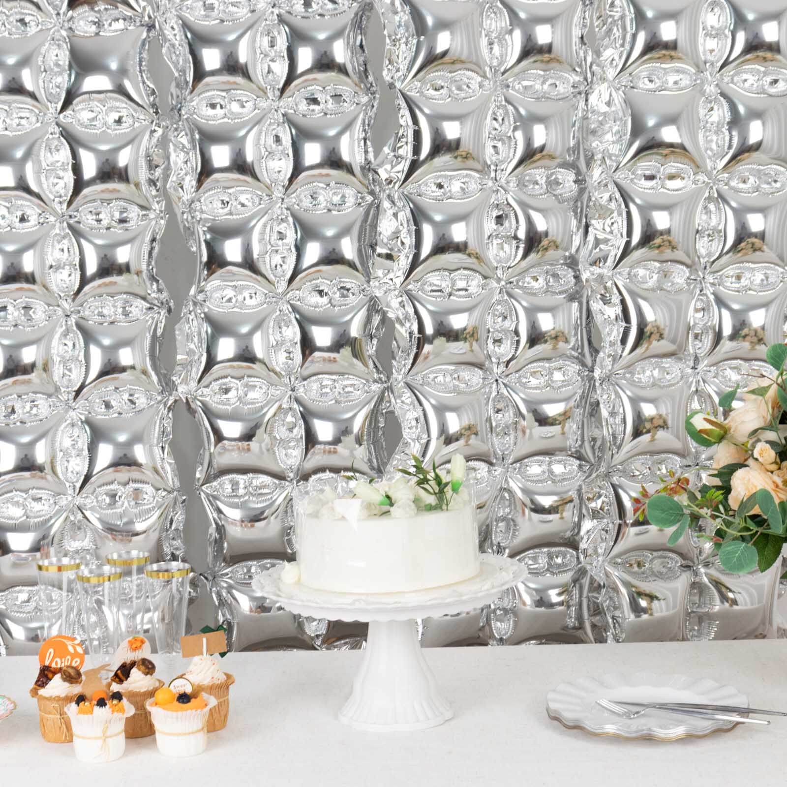 10 Pack Metallic Silver Double Row Mylar Foil Balloon Backdrop, Square Diamond Design Balloon Wall 43"x11" - Image 10
