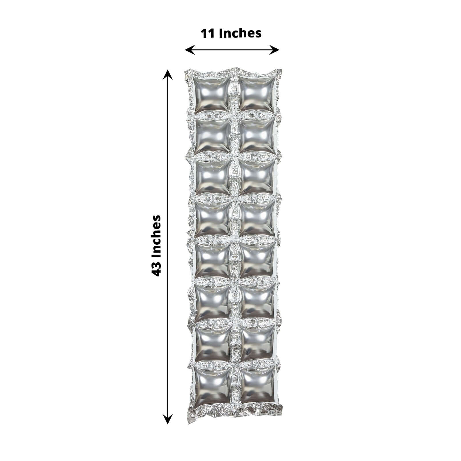 10 Pack Metallic Silver Double Row Mylar Foil Balloon Backdrop, Square Diamond Design Balloon Wall 43"x11" - Image 3