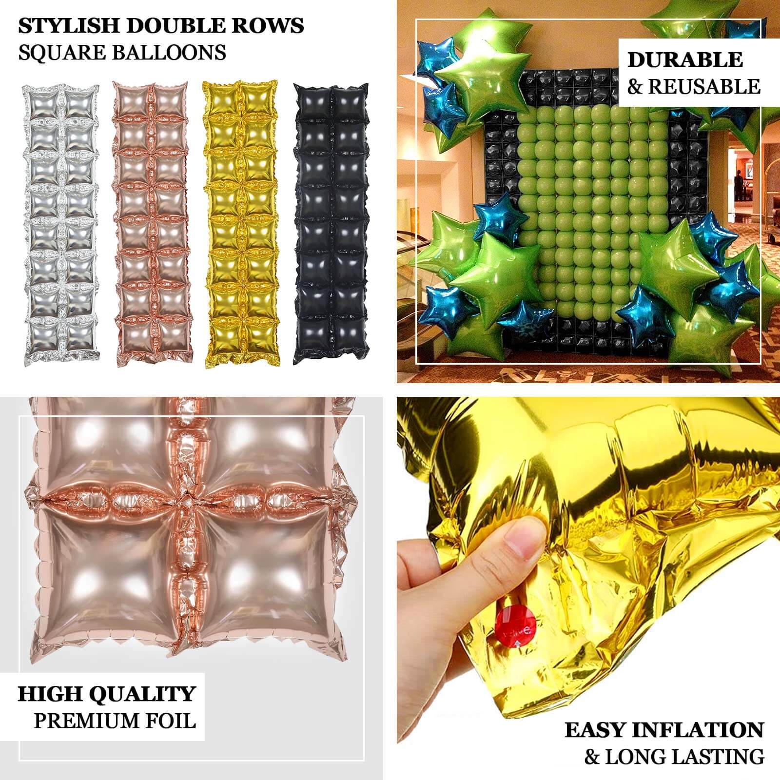 10 Pack Metallic Silver Double Row Mylar Foil Balloon Backdrop, Square Diamond Design Balloon Wall 43"x11" - Image 4