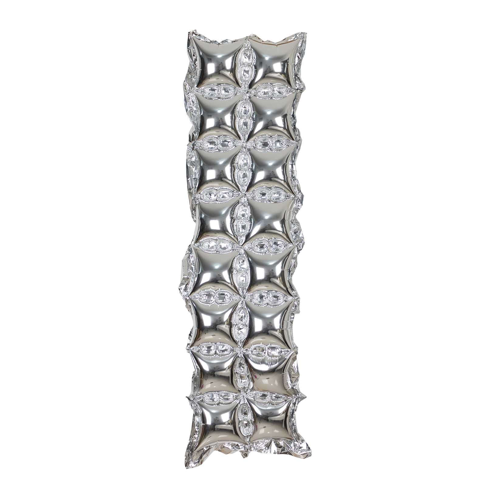 10 Pack Metallic Silver Double Row Mylar Foil Balloon Backdrop, Square Diamond Design Balloon Wall 43"x11" - Image 7