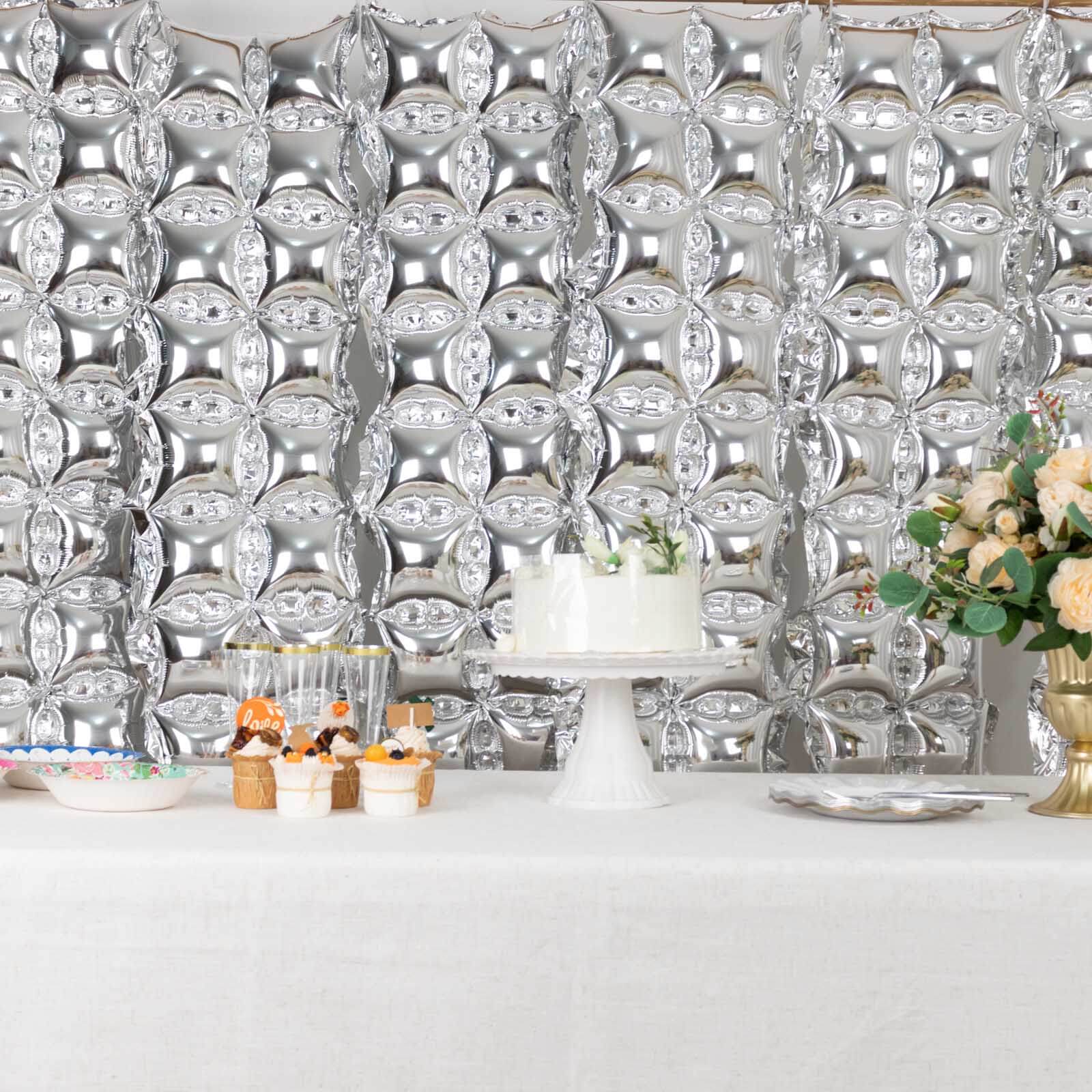 10 Pack Metallic Silver Double Row Mylar Foil Balloon Backdrop, Square Diamond Design Balloon Wall 43"x11" - Image 8