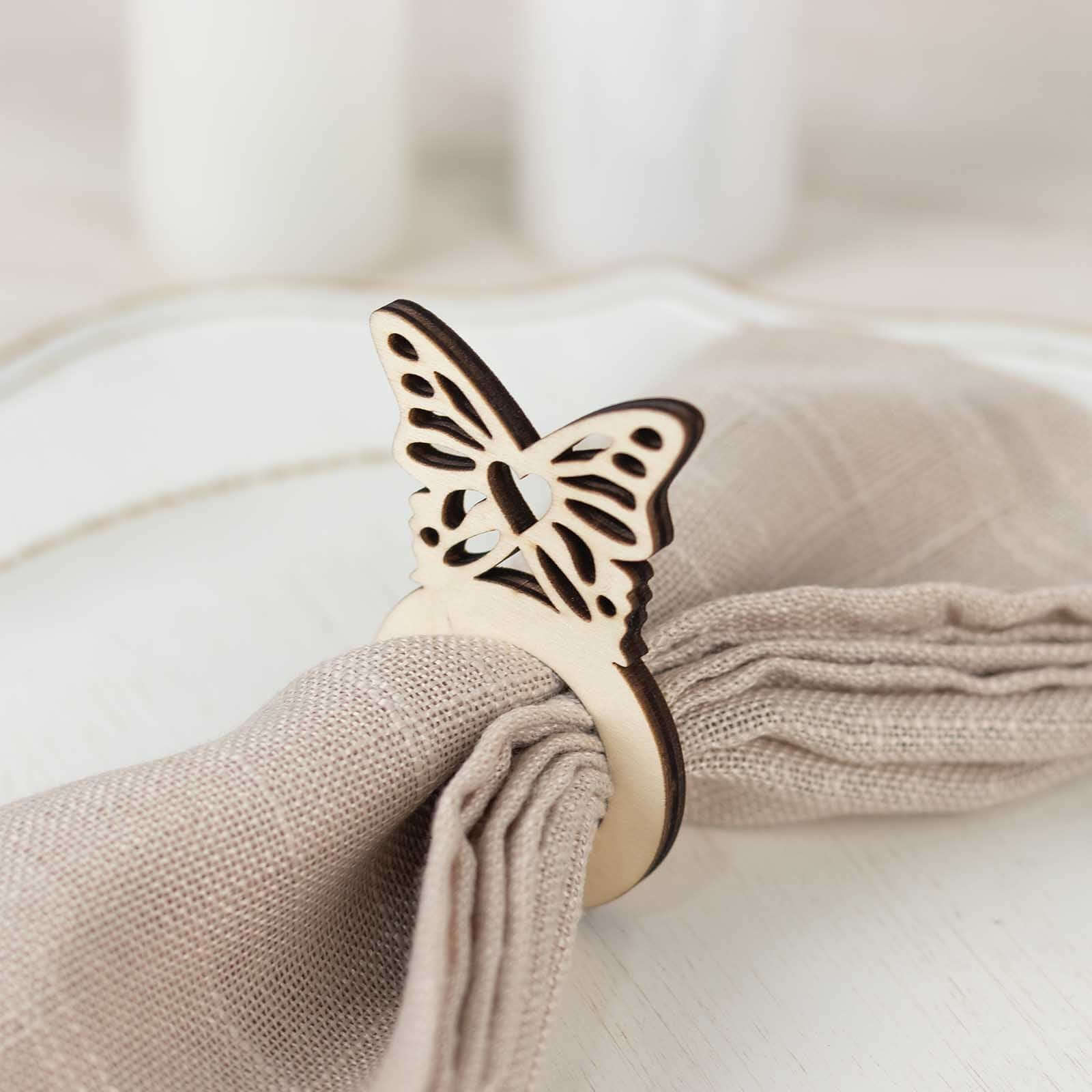 10 Pack Natural Wooden Butterfly Rustic Napkin Rings, Boho Farmhouse Napkin Holders - 3" - Image 11