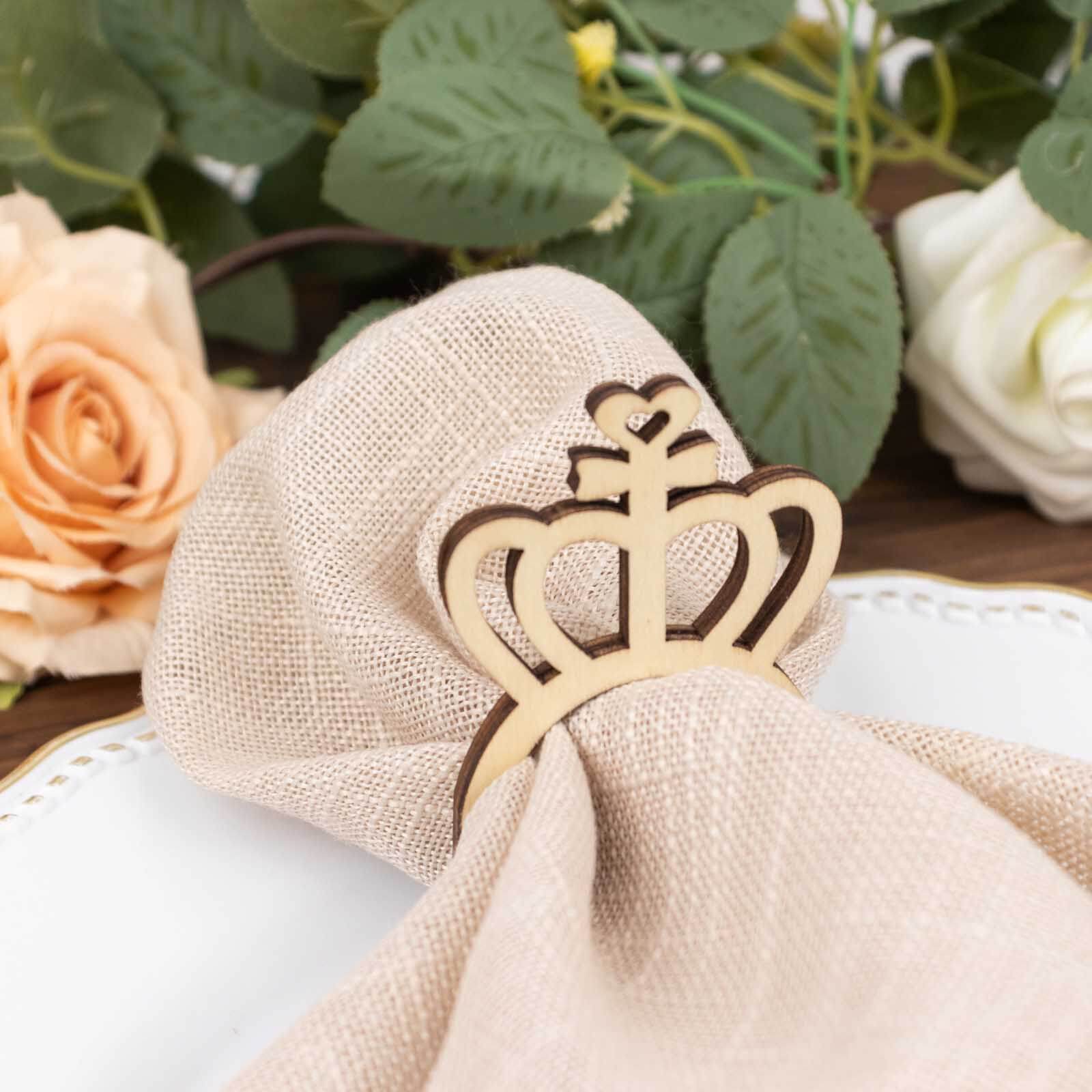 10 Pack Natural Wooden Princess Crown Rustic Napkin Rings, Boho Farmhouse Napkin Holders - 3" - Image 2