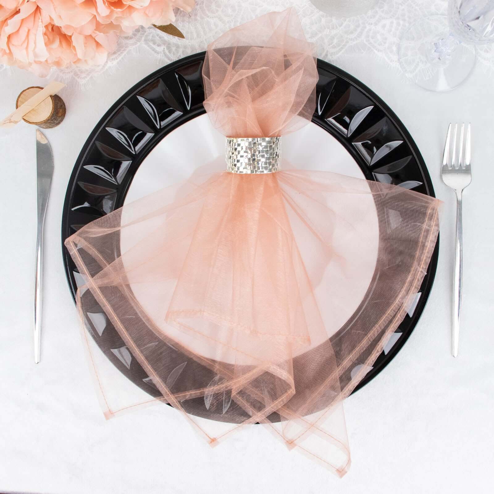 10 Pack Organza Napkins 23"x23" Dusty Rose - Crisp & Lightweight Sheer Dinner Napkins - Image 15