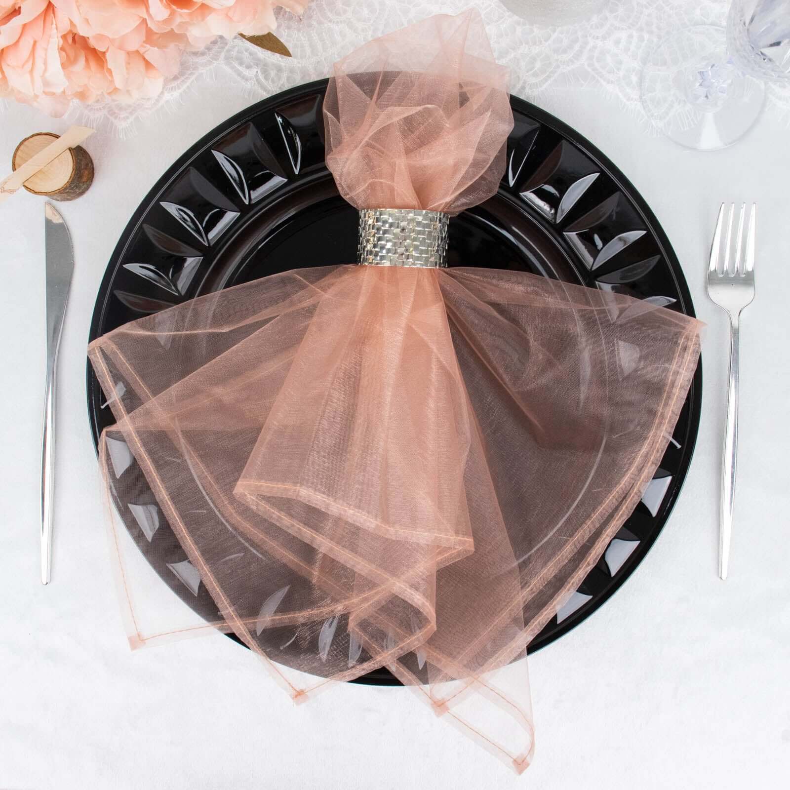 10 Pack Organza Napkins 23"x23" Dusty Rose - Crisp & Lightweight Sheer Dinner Napkins - Image 2