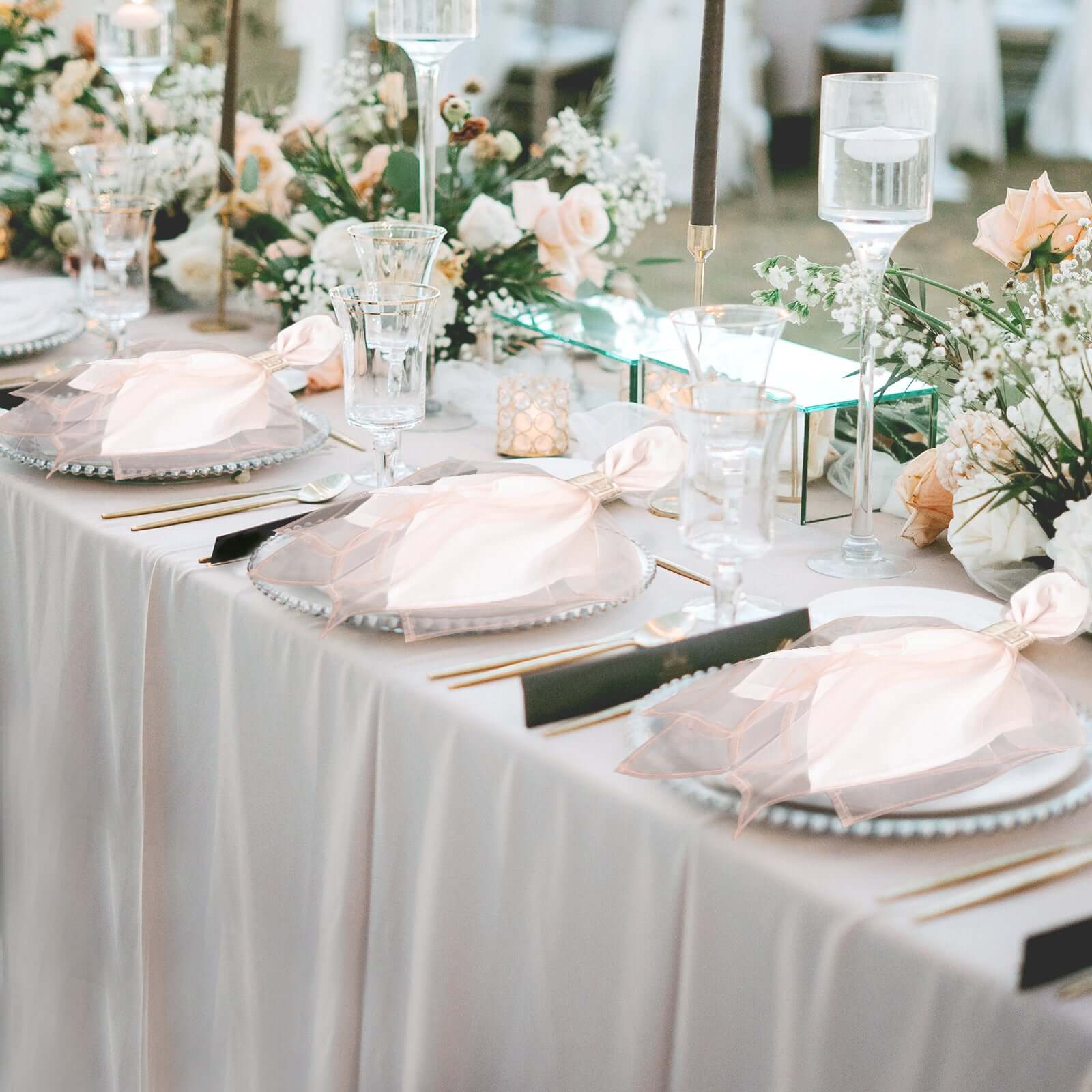 10 Pack Organza Napkins 23"x23" Dusty Rose - Crisp & Lightweight Sheer Dinner Napkins - Image 5