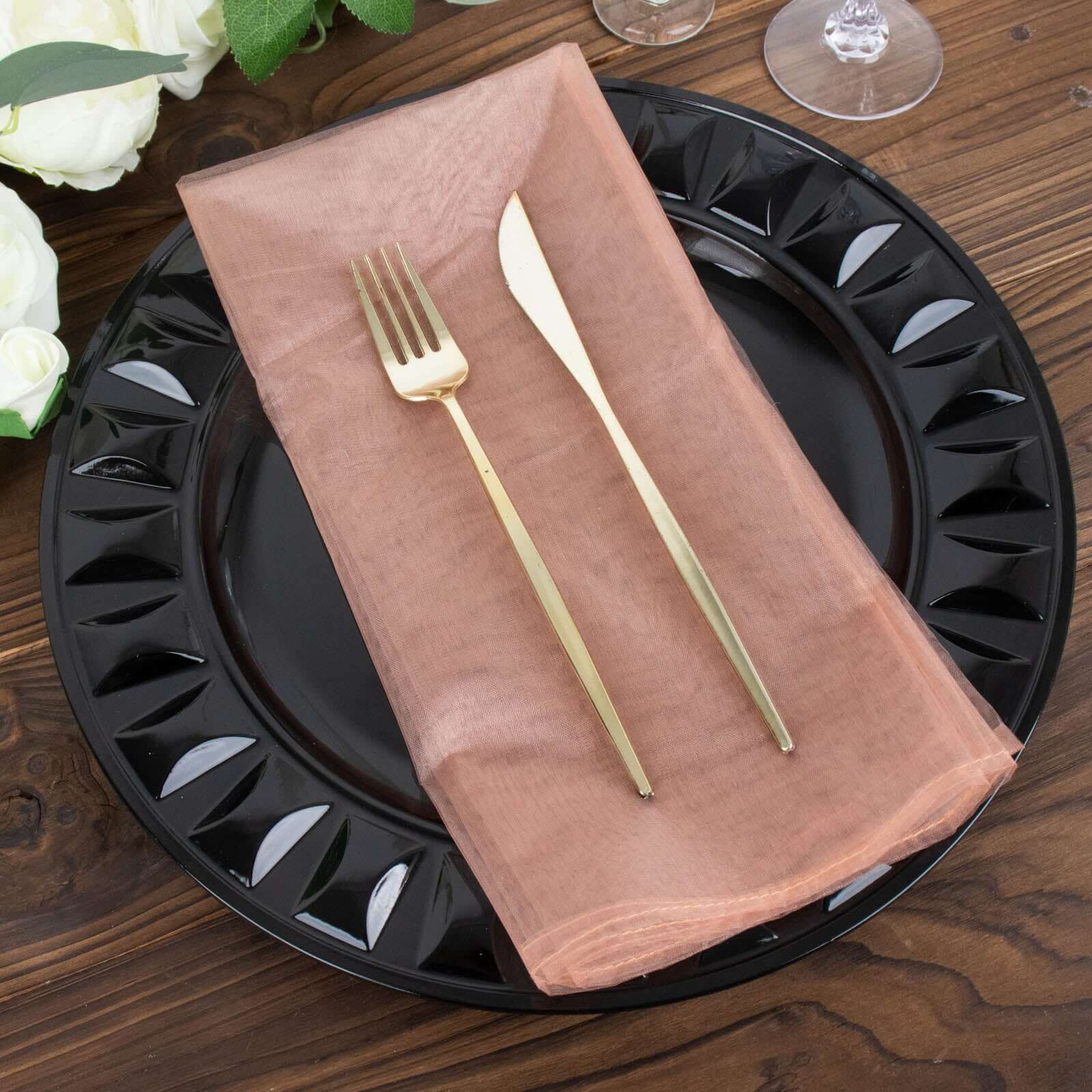 10 Pack Organza Napkins 23"x23" Dusty Rose - Crisp & Lightweight Sheer Dinner Napkins - Image 7