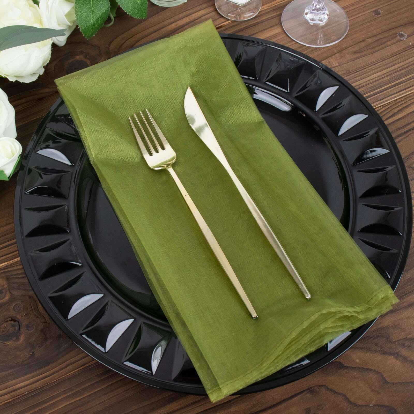 10 Pack Organza Napkins 23"x23" Olive Green - Crisp & Lightweight Sheer Dinner Napkins - Image 5