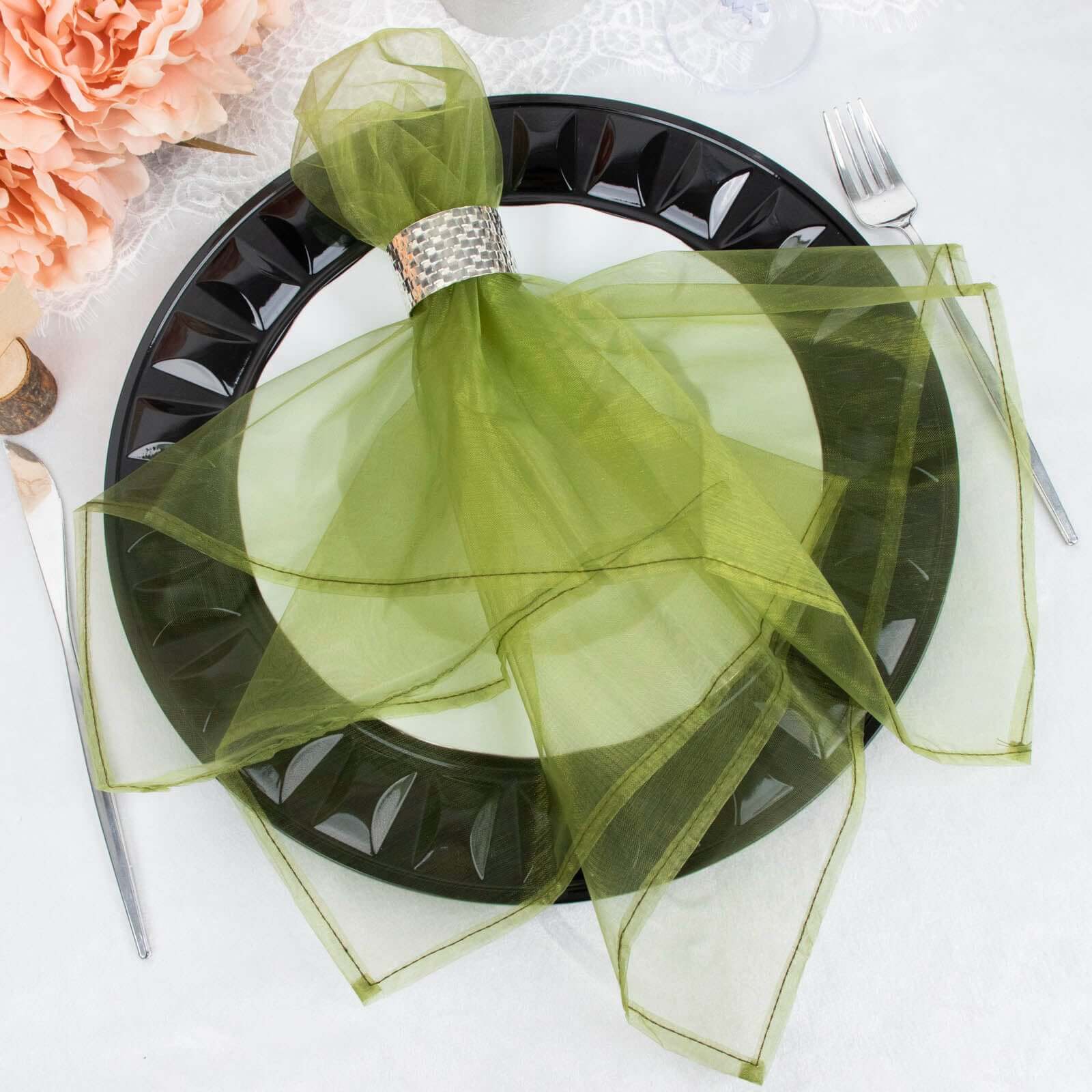 10 Pack Organza Napkins 23"x23" Olive Green - Crisp & Lightweight Sheer Dinner Napkins - Image 6