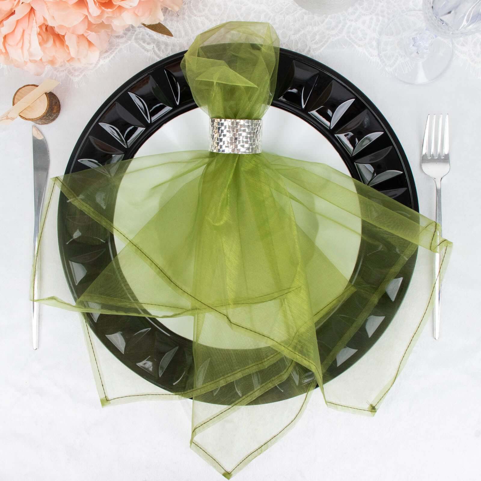 10 Pack Organza Napkins 23"x23" Olive Green - Crisp & Lightweight Sheer Dinner Napkins - Image 8