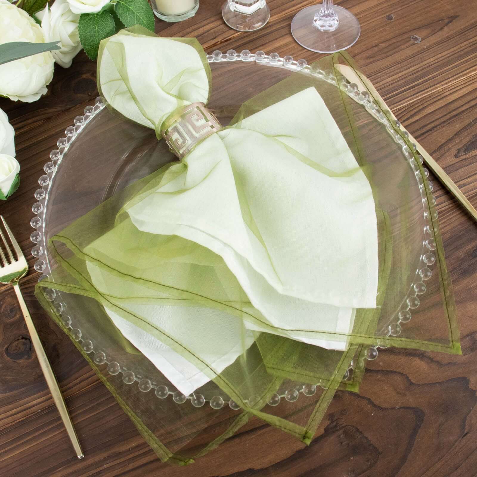 10 Pack Organza Napkins 23"x23" Olive Green - Crisp & Lightweight Sheer Dinner Napkins - Image 9
