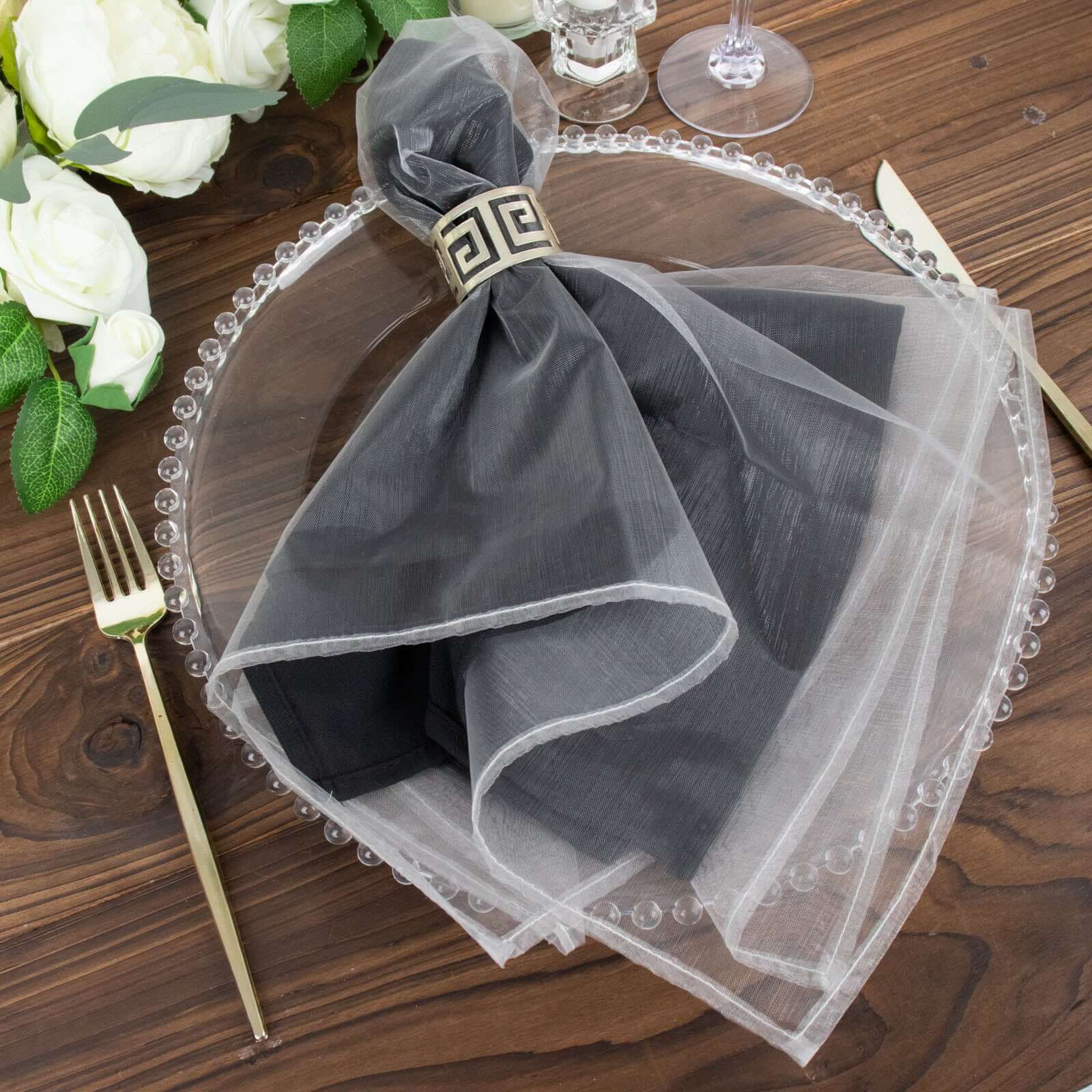 10 Pack Organza Napkins 23"x23" Silver - Crisp & Lightweight Sheer Dinner Napkins
