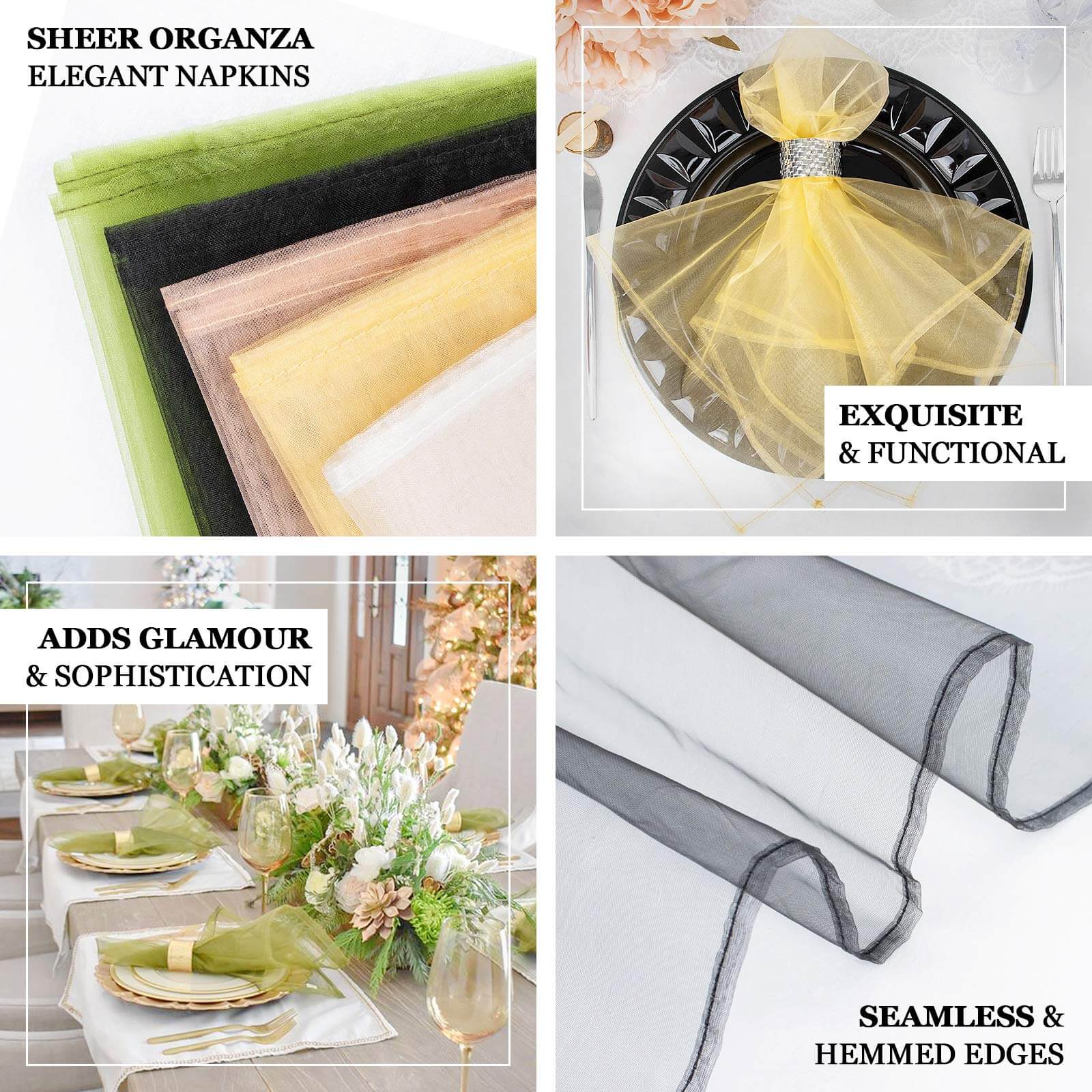 10 Pack Organza Napkins 23"x23" Silver - Crisp & Lightweight Sheer Dinner Napkins - Image 4