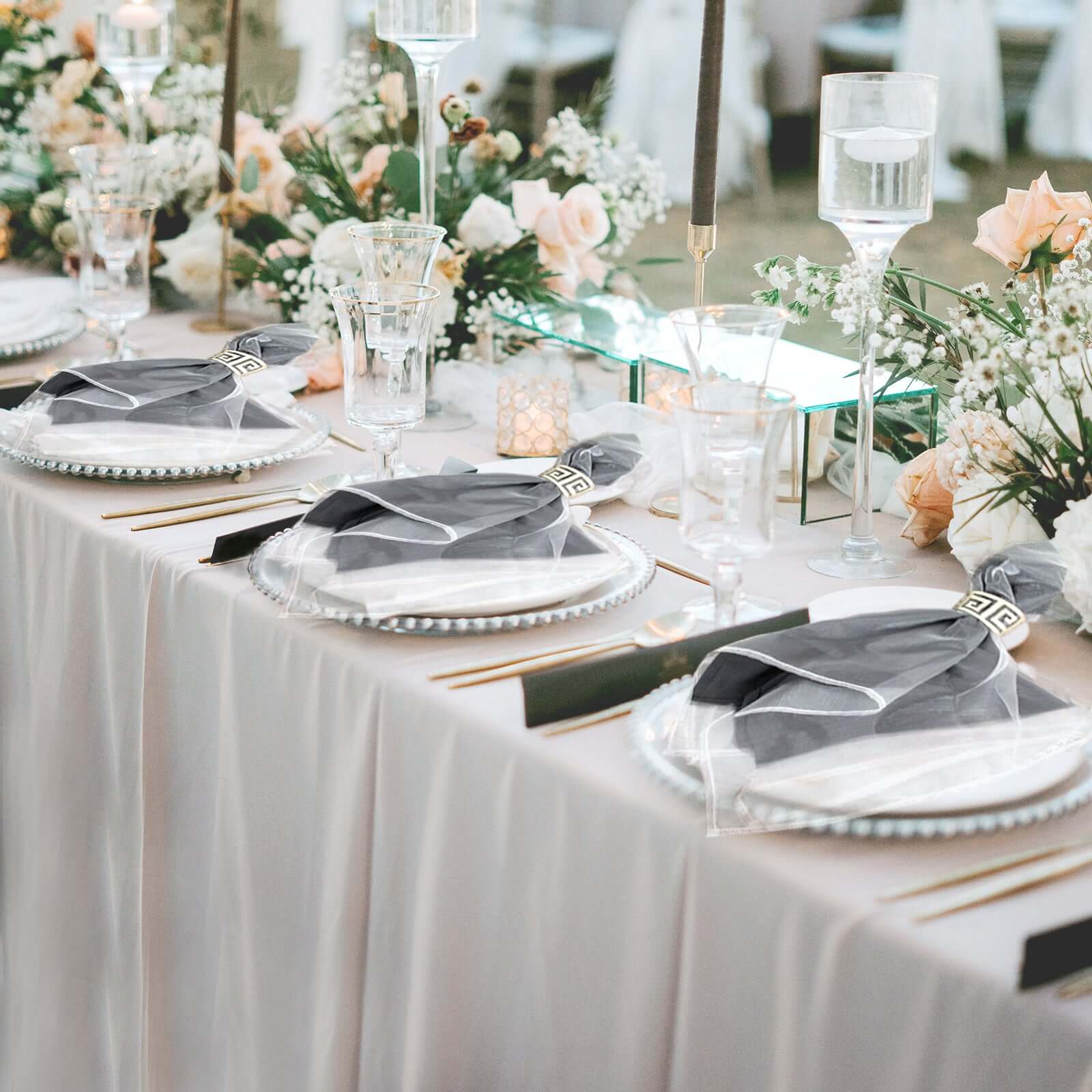 10 Pack Organza Napkins 23"x23" Silver - Crisp & Lightweight Sheer Dinner Napkins - Image 5