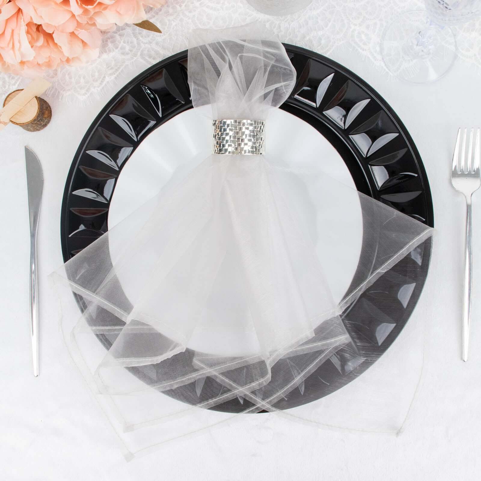10 Pack Organza Napkins 23"x23" Silver - Crisp & Lightweight Sheer Dinner Napkins - Image 7