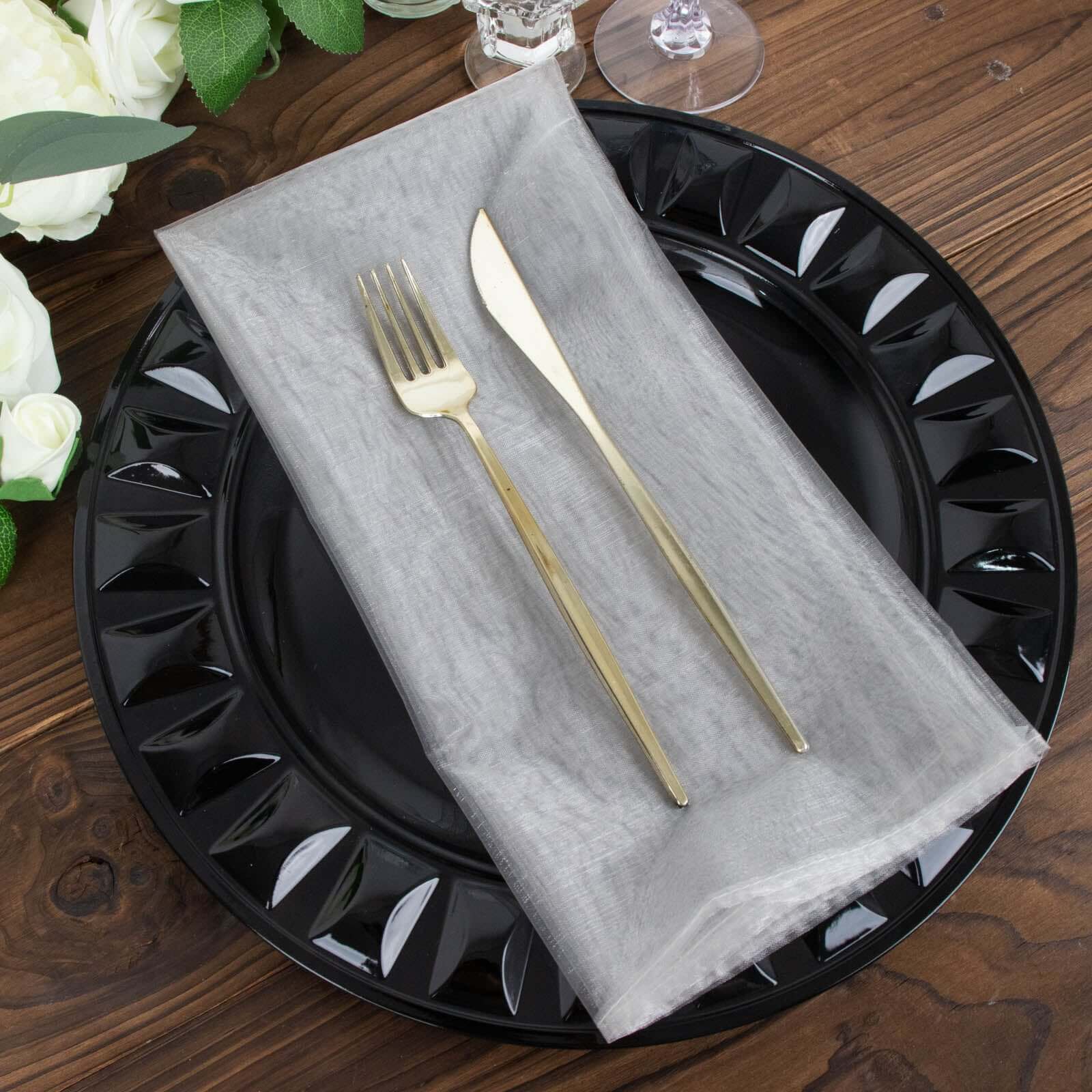 10 Pack Organza Napkins 23"x23" Silver - Crisp & Lightweight Sheer Dinner Napkins - Image 8