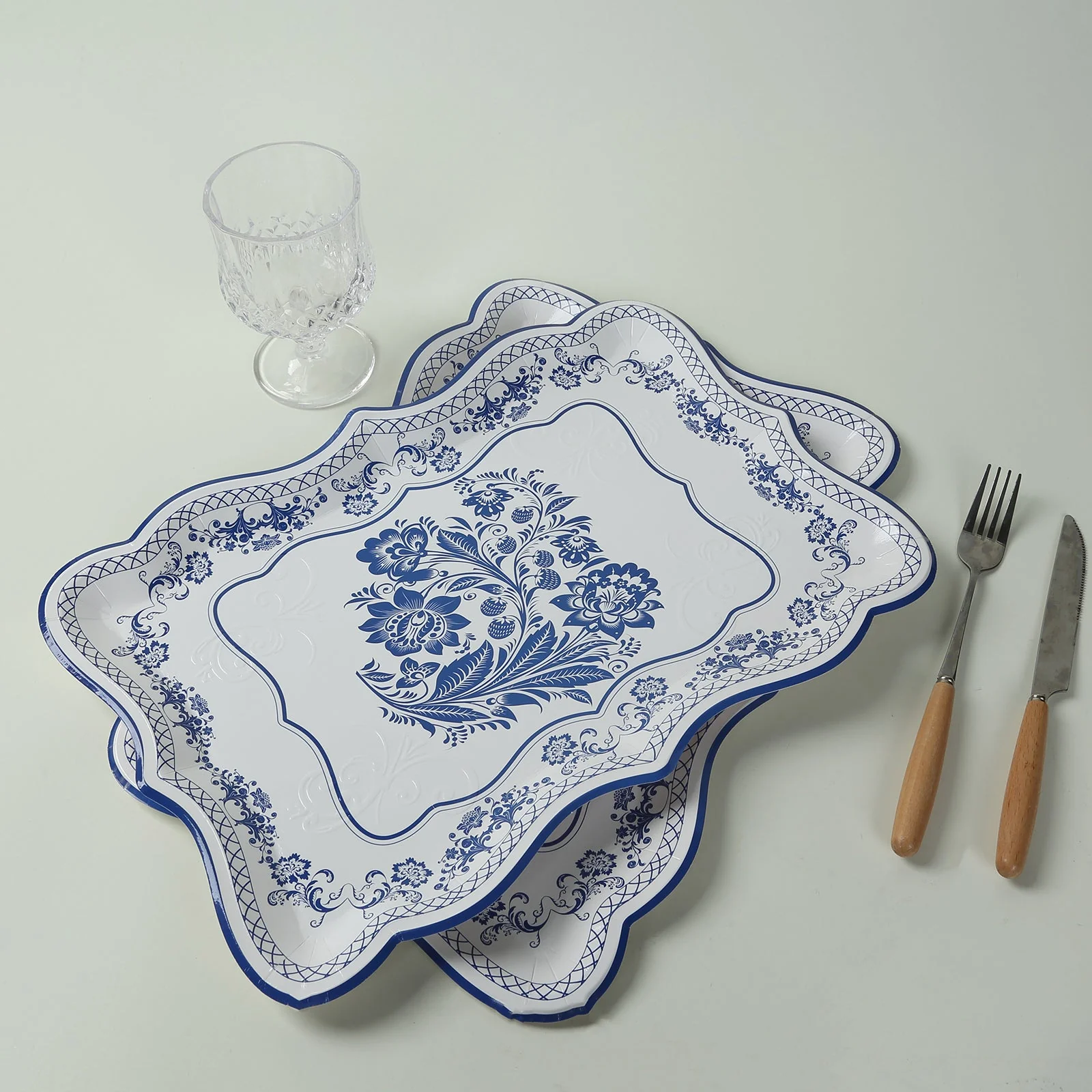 10-Pack Paper Rectangle Serving Trays 14"x10" White Royal Blue - Image 6