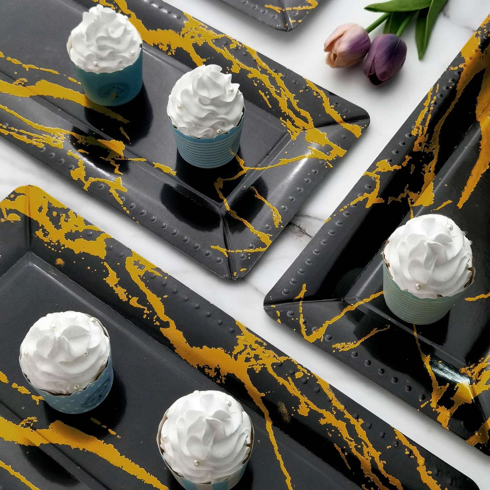 10-Pack Paper Rectangle Serving Trays 16" Black/Gold Marble Design - 1100GSM Heavy Duty Multi-Purpose Disposable Food Platters for All Occasions - Image 8