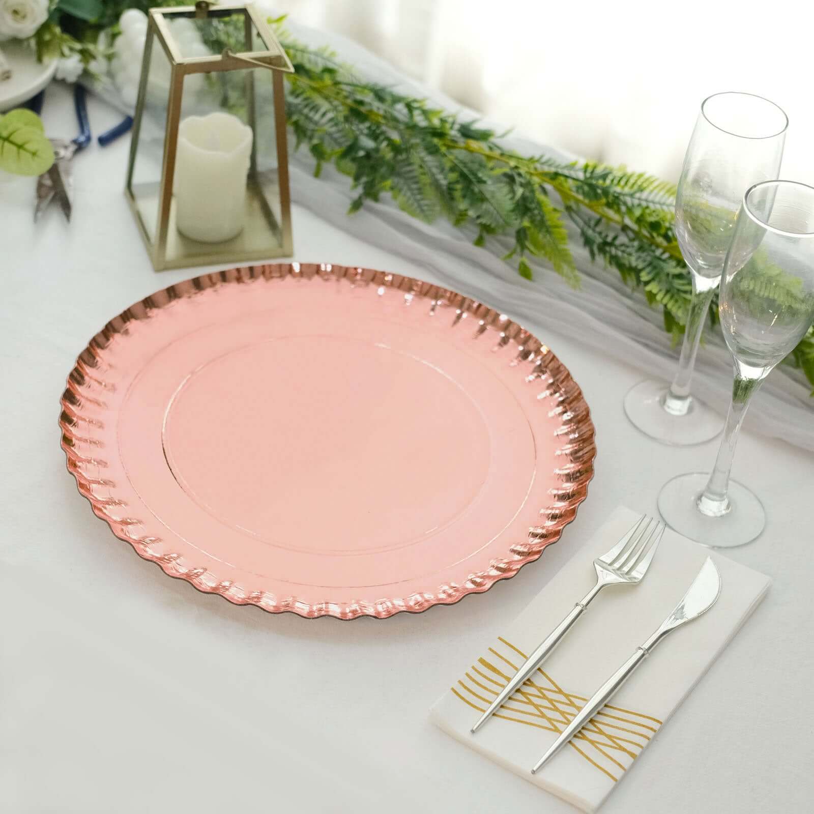10-Pack Paper Round Charger Plates 13" Rose Gold with Scalloped Rims - 1100GSM Heavy Duty Disposable Serving Trays for Upscale Dinners & Celebrations - Image 9